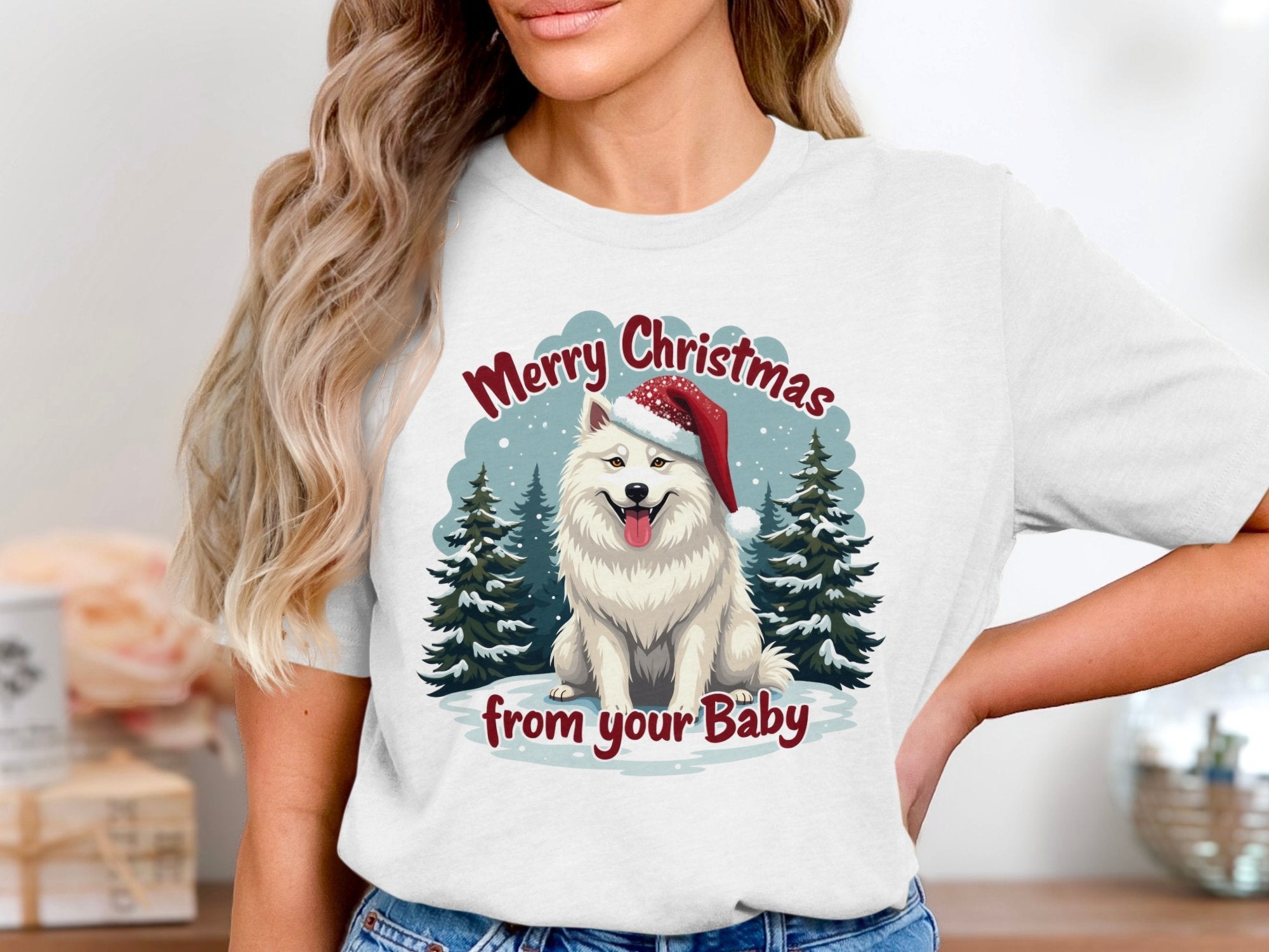 Merry Christmas Samoyed Dog T-Shirt Holiday Pet Lover Gift Cute Santa Hat Dog Shirt Christmas Tree Scenery Design - Craig Michael Design