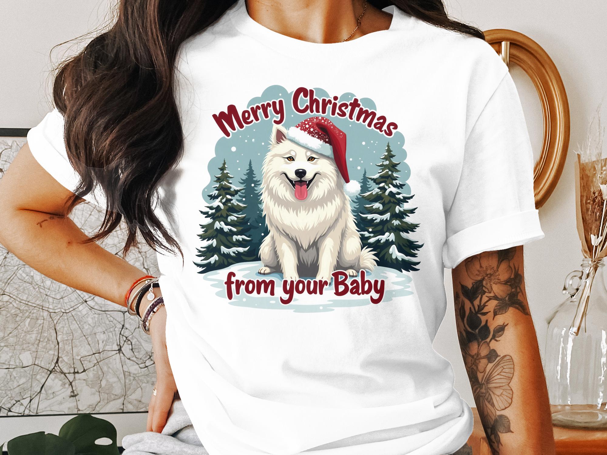 Merry Christmas Samoyed Dog T-Shirt Holiday Pet Lover Gift Cute Santa Hat Dog Shirt Christmas Tree Scenery Design - Craig Michael Design