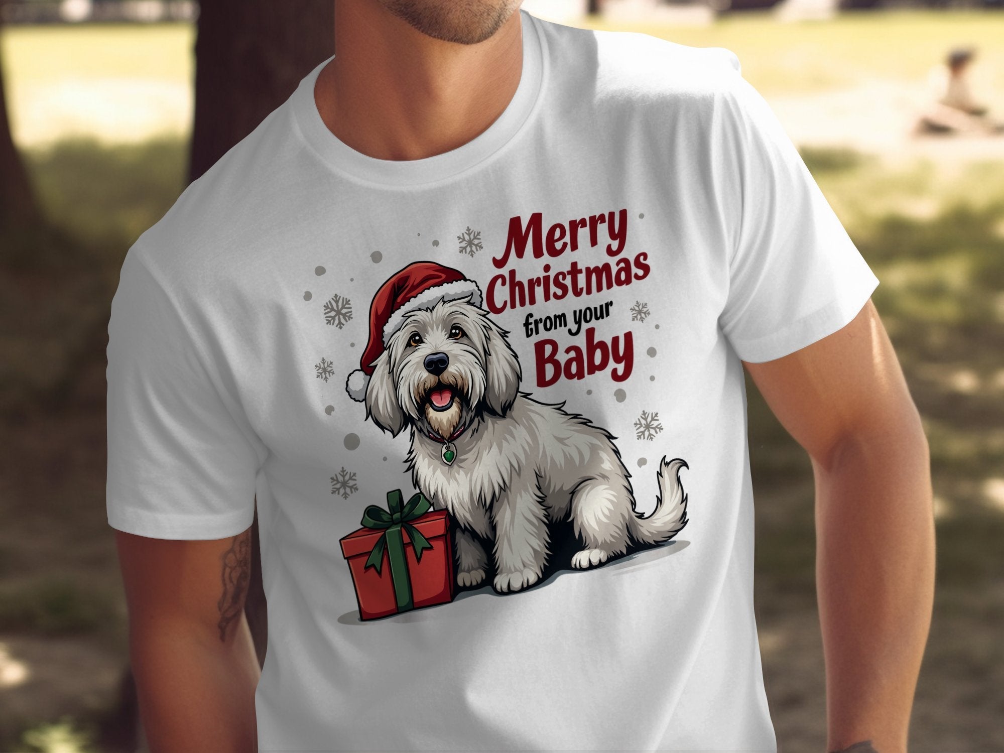 Merry Christmas Shaggy Old English Sheepdog Tshirt Cute Dog Gift Fun Holiday Pet Lover Tee - Craig Michael Design