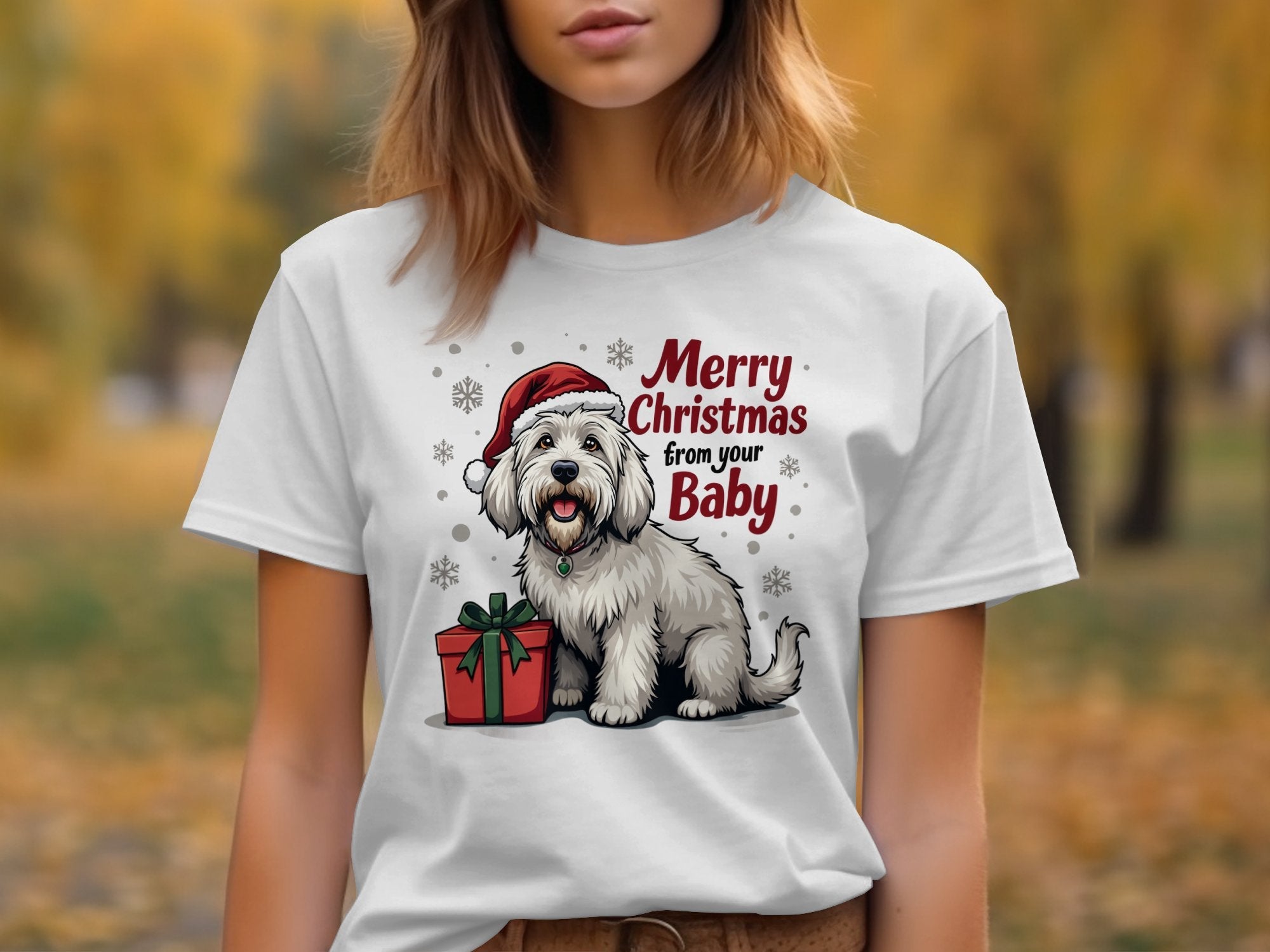 Merry Christmas Shaggy Old English Sheepdog Tshirt Cute Dog Gift Fun Holiday Pet Lover Tee - Craig Michael Design