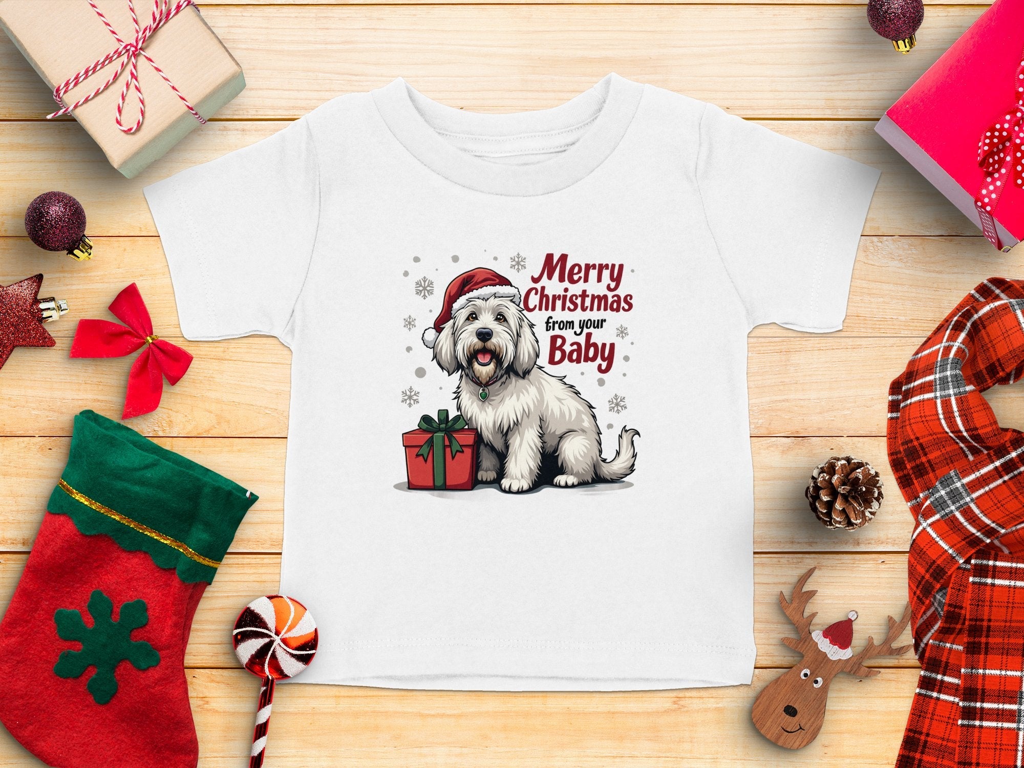 Merry Christmas Shaggy Old English Sheepdog Tshirt Cute Dog Gift Fun Holiday Pet Lover Tee - Craig Michael Design