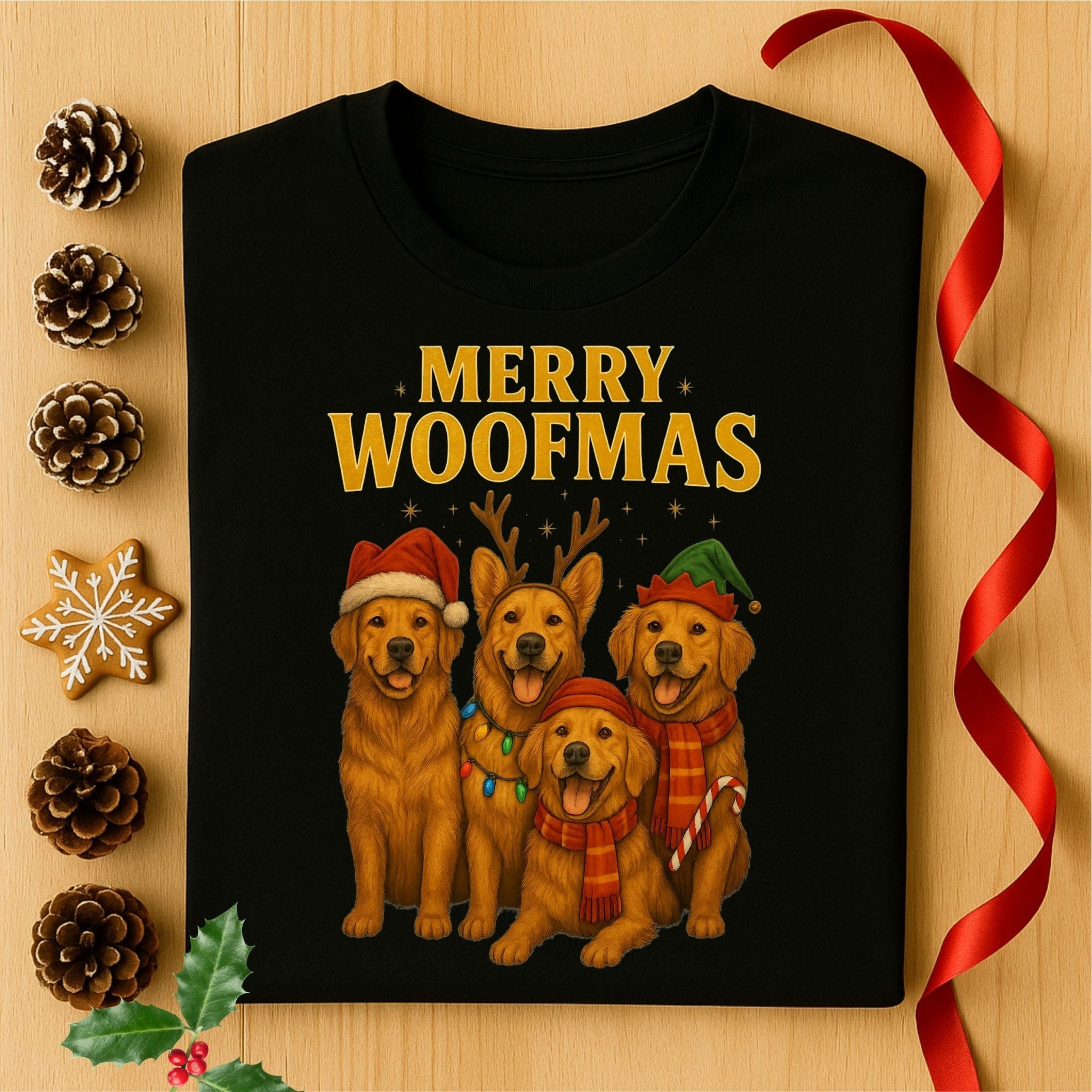 Merry Woofmas Cute Holiday Dogs Golden Retrievers T-Shirt - Craig Michael Design
