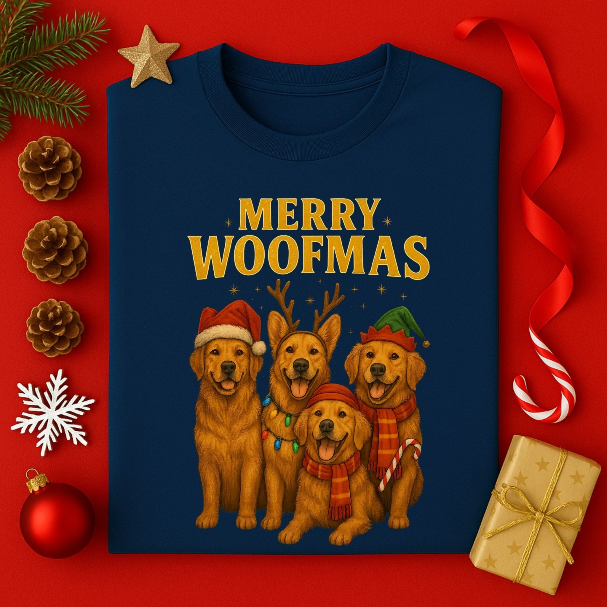 Merry Woofmas Cute Holiday Dogs Golden Retrievers T-Shirt - Craig Michael Design