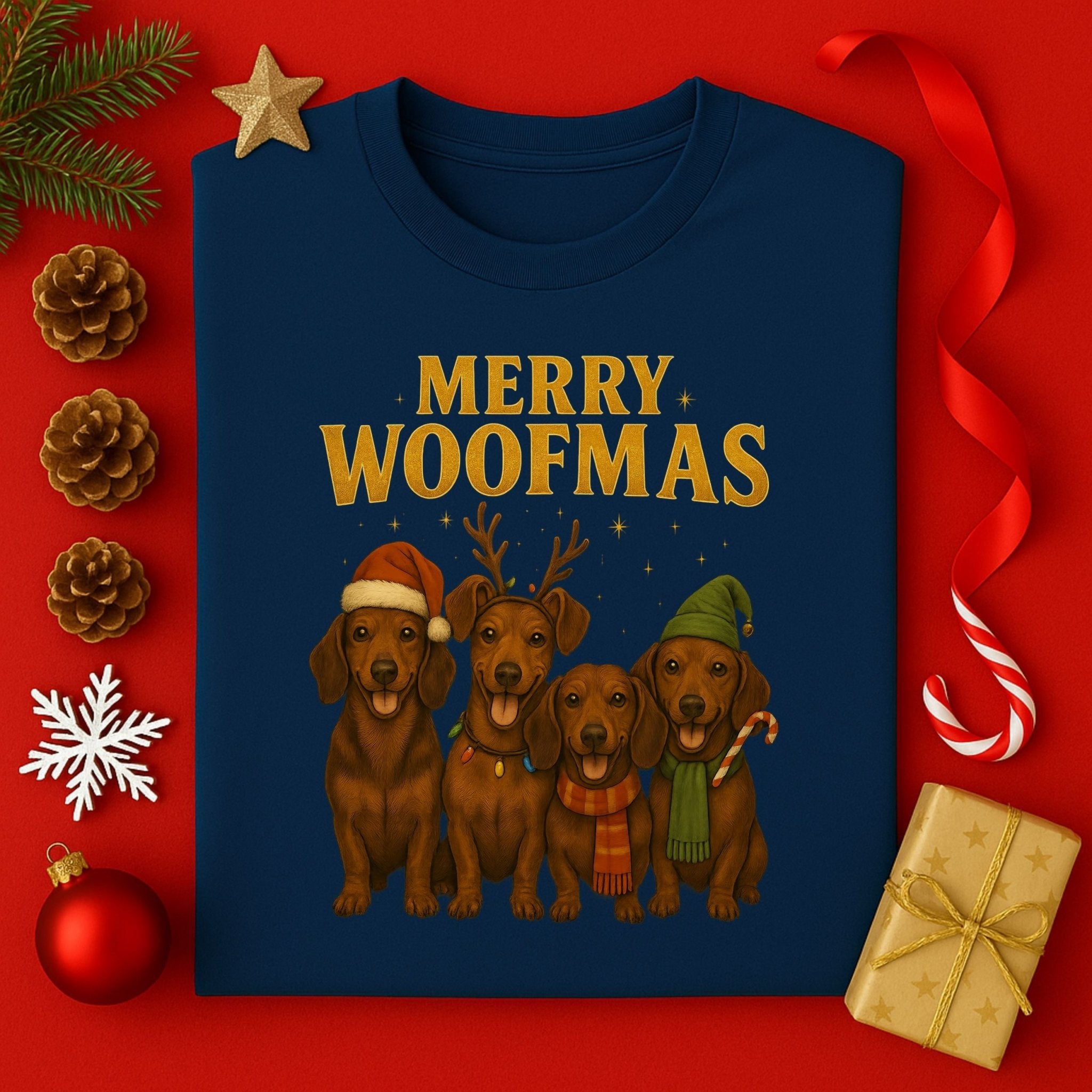 Merry Woofmas Dachshund Dogs Christmas Holiday Season T-Shirt - Craig Michael Design