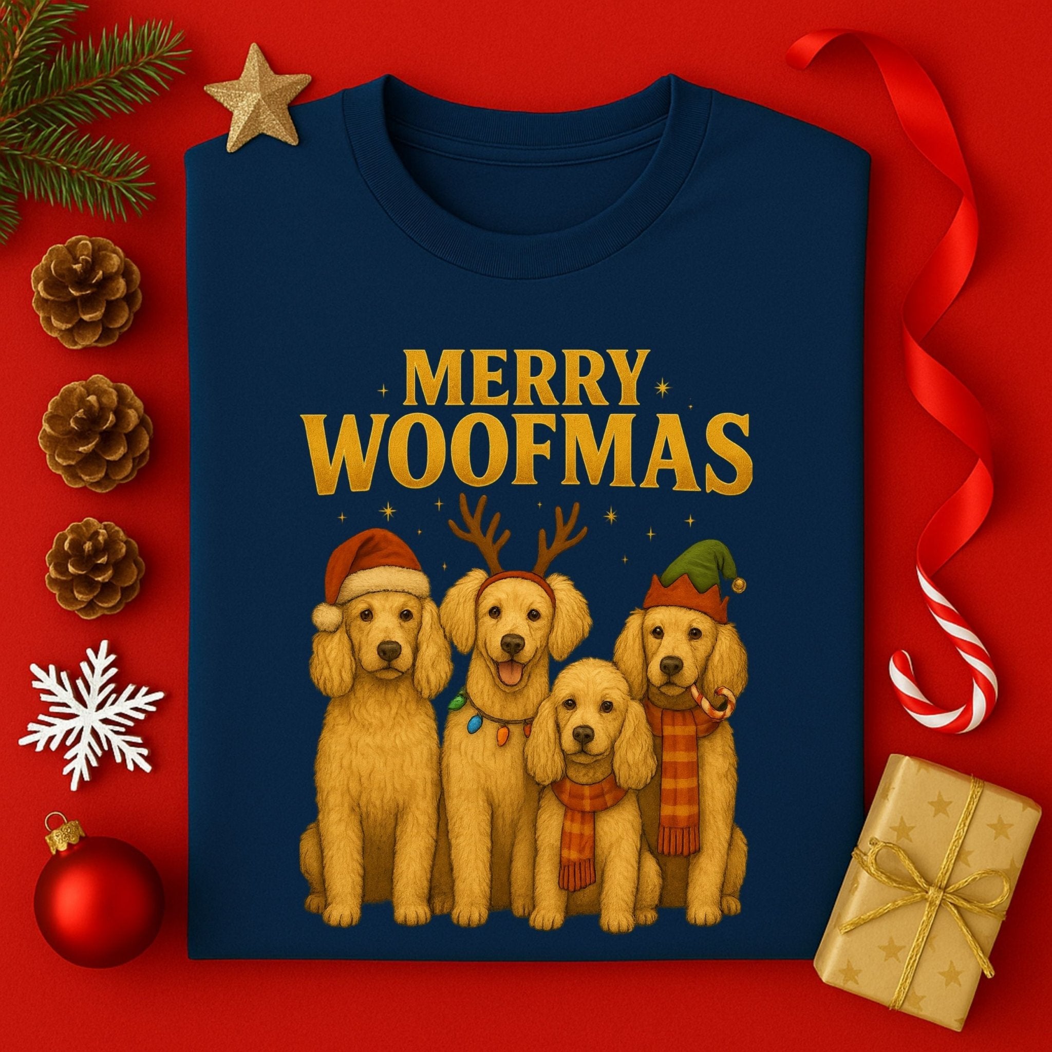Merry Woofmas Golden Retriever Dogs For Christmas T-Shirt - Craig Michael Design