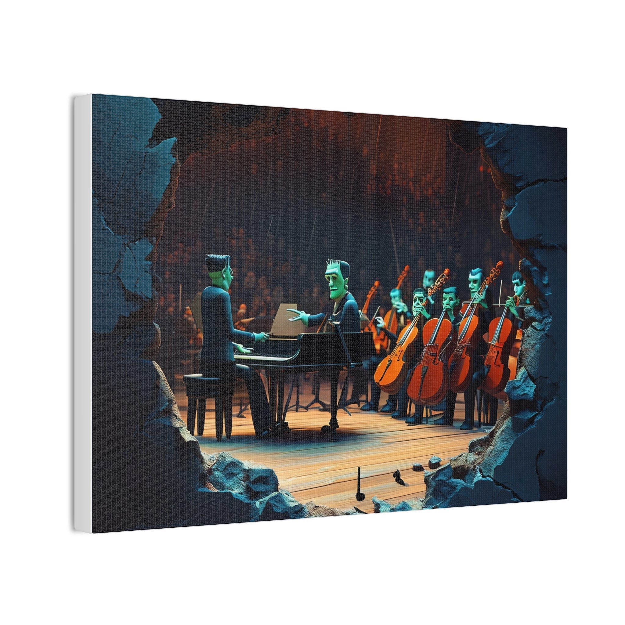 Monster Orchestra Wall Art, Unique Monster Canvas, Spooky Concert Artwork, Frankenstein Decor, Creepy Music Scene Print - Craig Michael Design