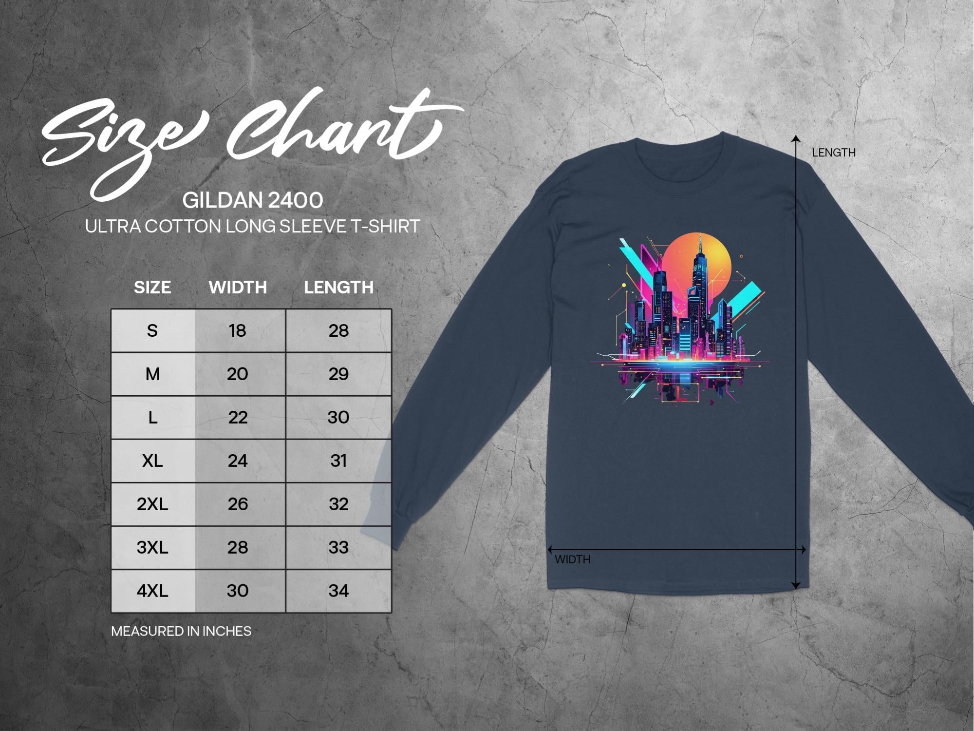 Neon Cityscape Skyline Long Sleeve T-Shirt, Retro Futuristic Shirt, 80s Synthwave Aesthetic, Urban Night Scene Graphic Tee - Craig Michael Design