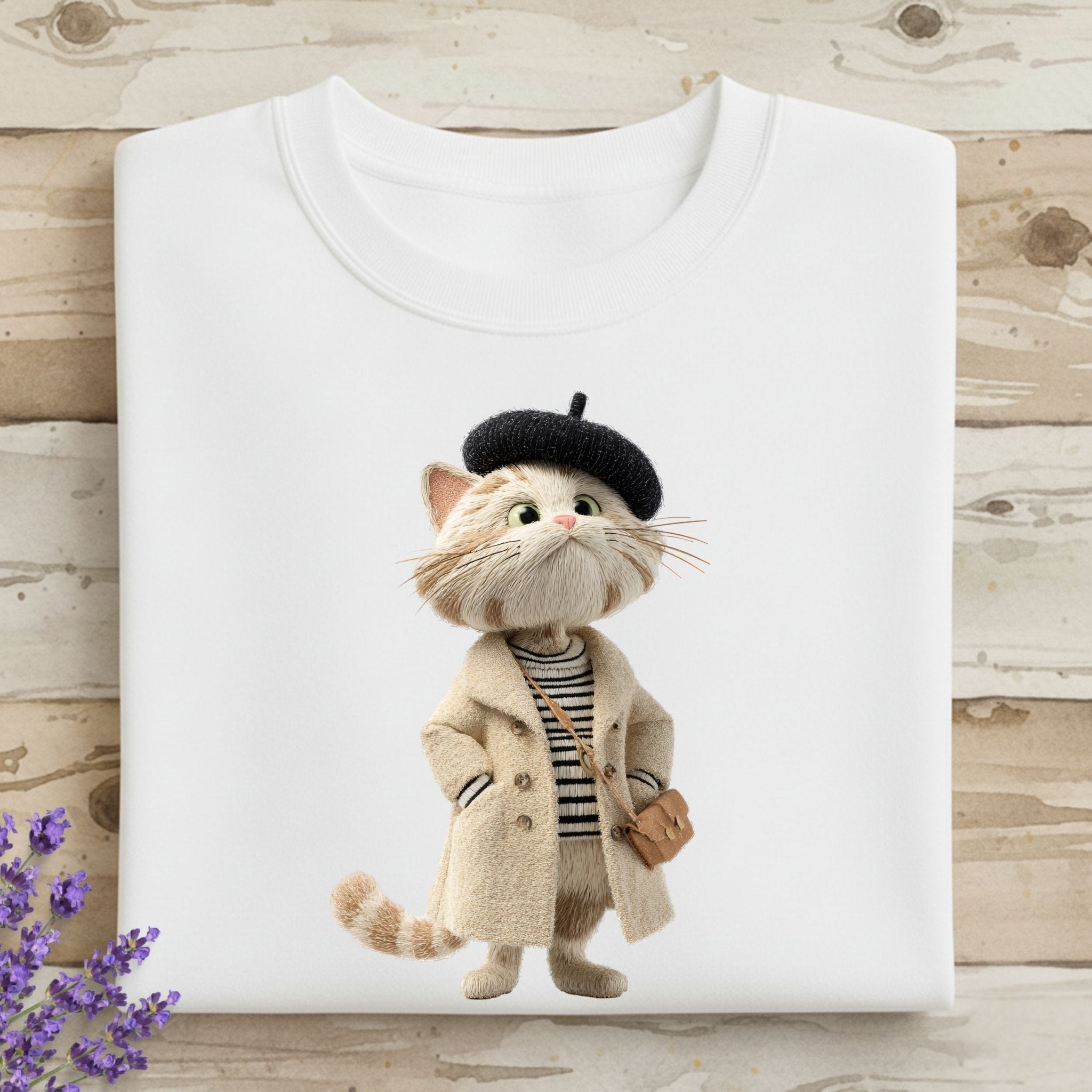 Parisian Cat Sweatshirt, French Beret Cat Crewneck, Embroidered - Style Cozy Cat Sweatshirt, Cute Fall Aesthetic Sweater, Cat Lover Gift - Craig Michael Design