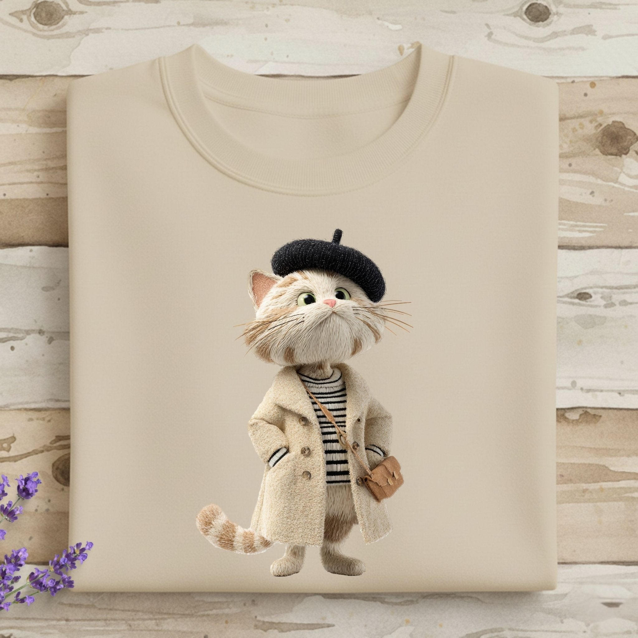 Parisian Cat Sweatshirt, French Beret Cat Crewneck, Embroidered - Style Cozy Cat Sweatshirt, Cute Fall Aesthetic Sweater, Cat Lover Gift - Craig Michael Design