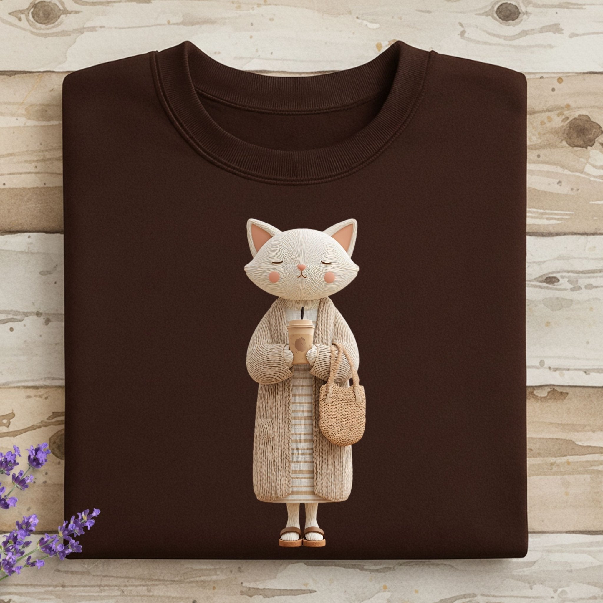 Parisian Cat Sweatshirt, French Style Embroidered - Style Cat Crewneck, Cute Fall Women’s Sweatshirt, Cozy Aesthetic Cat Lover Gift - Craig Michael Design