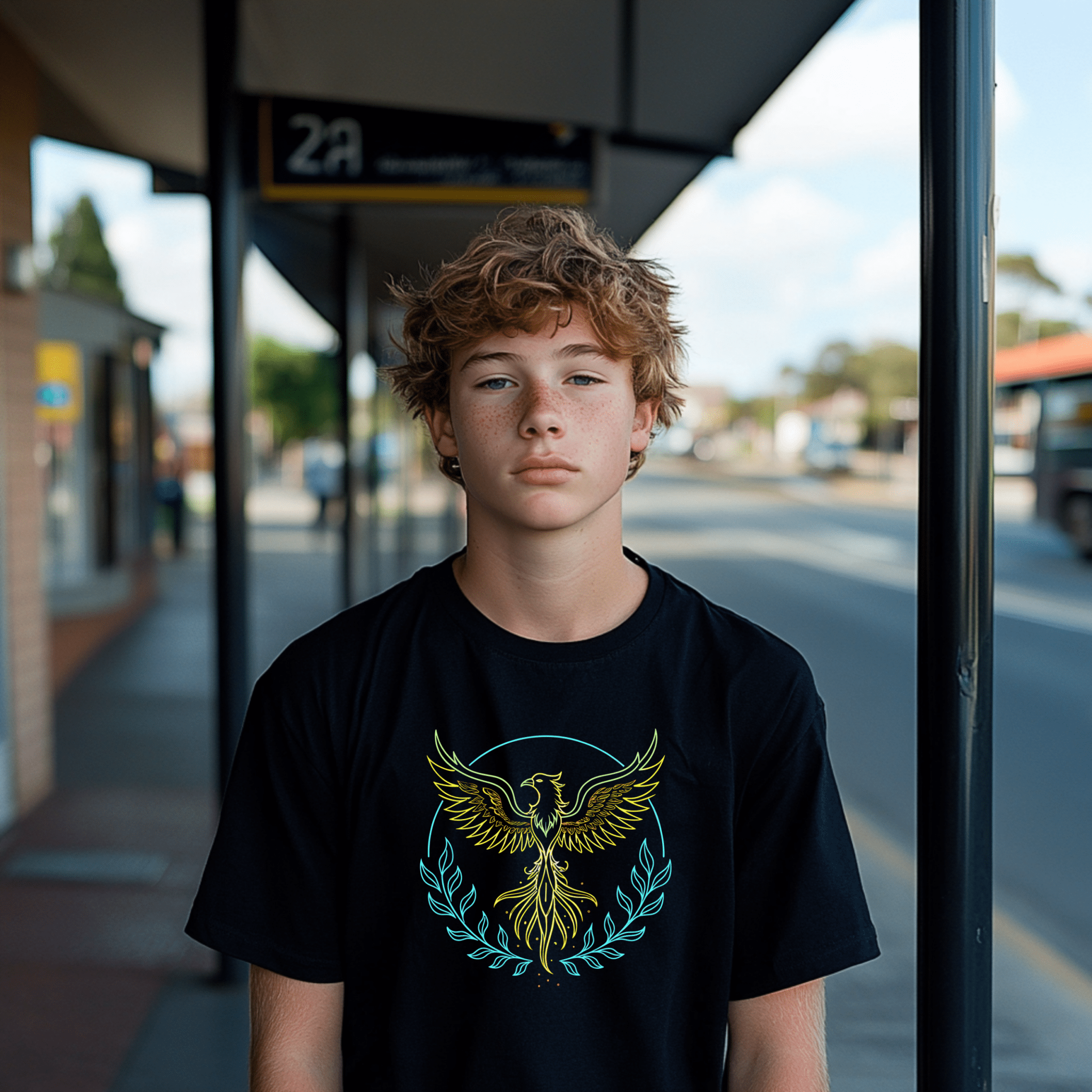 Phoenix Bird Art Tee for Kids, Youth T-Shirt with Colorful Phoenix Design, Short Sleeve Graphic Tee for Boys and Girls, Unique Gift - Craig Michael Design