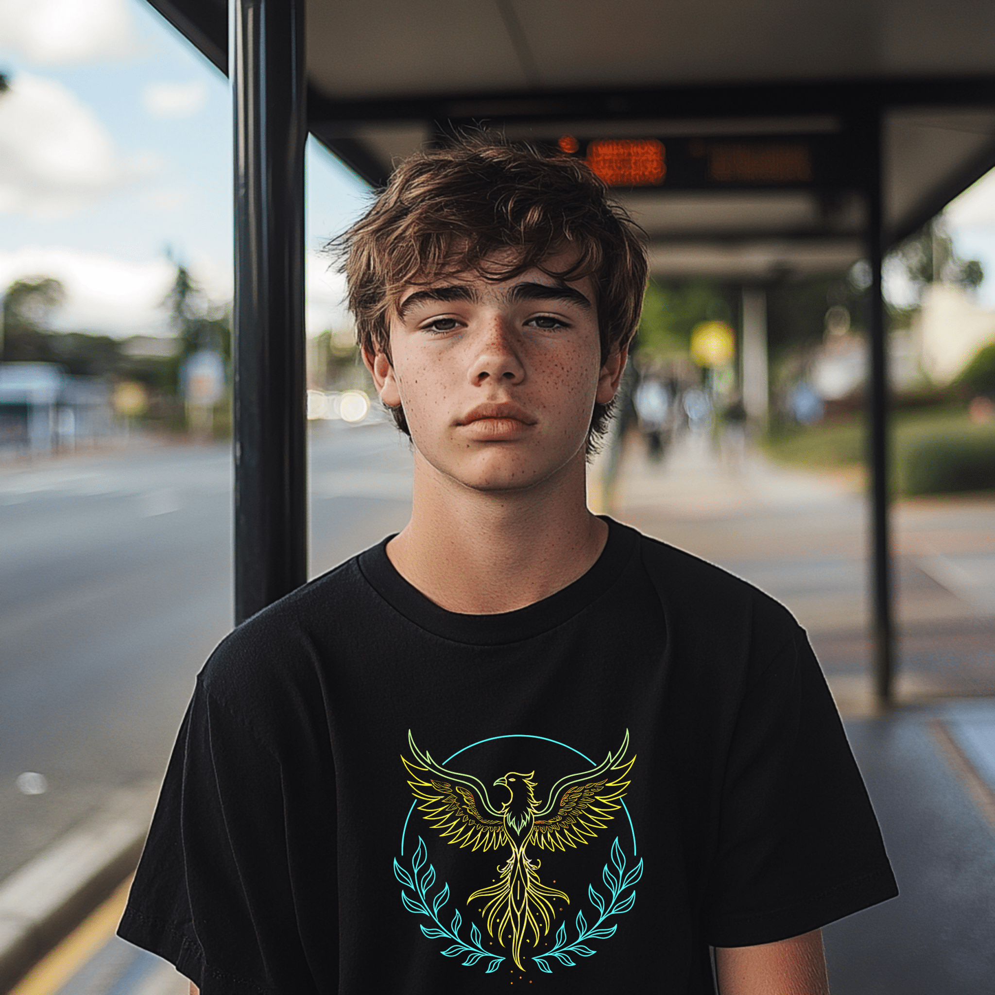Phoenix Bird Art Tee for Kids, Youth T-Shirt with Colorful Phoenix Design, Short Sleeve Graphic Tee for Boys and Girls, Unique Gift - Craig Michael Design