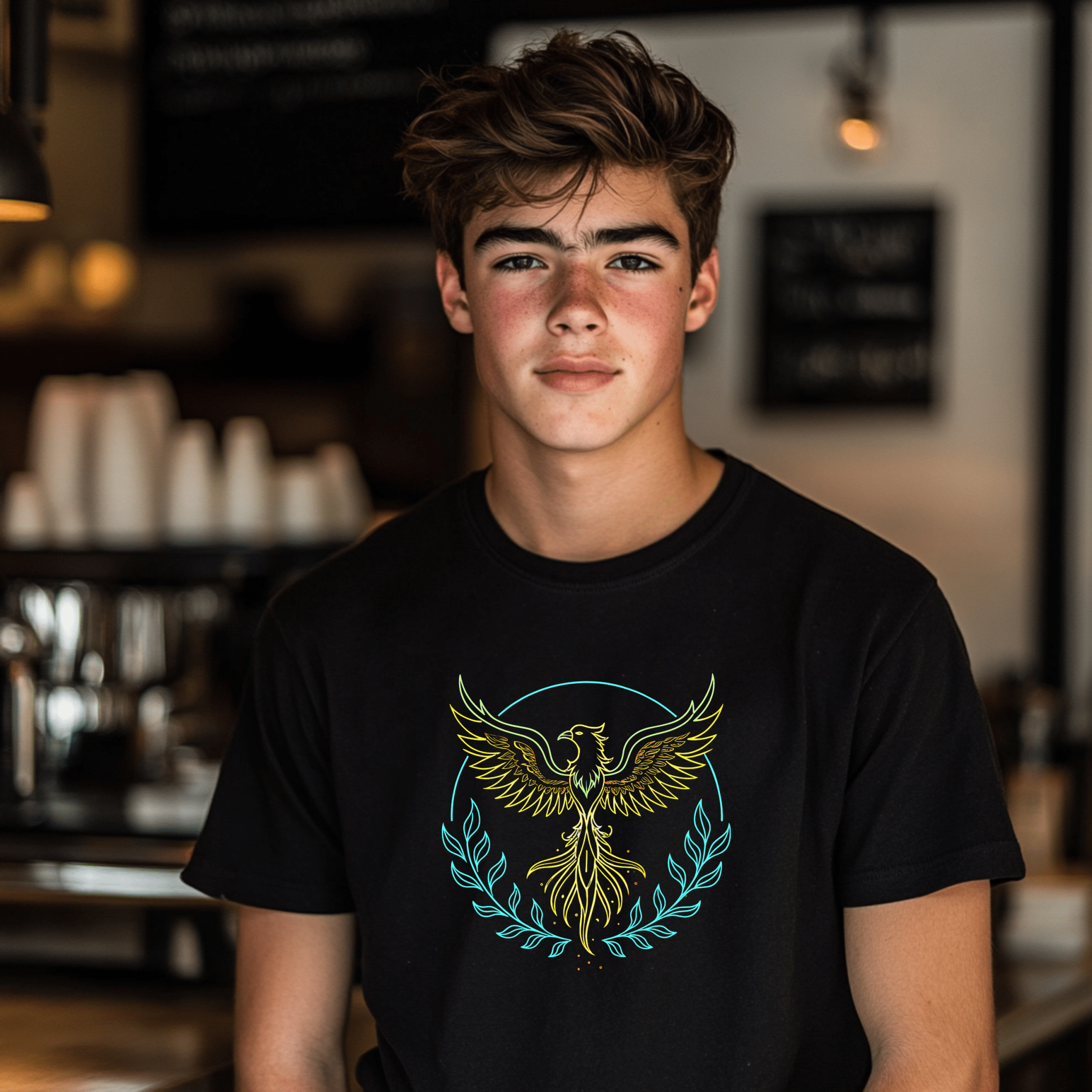Phoenix Bird Art Tee for Kids, Youth T-Shirt with Colorful Phoenix Design, Short Sleeve Graphic Tee for Boys and Girls, Unique Gift - Craig Michael Design