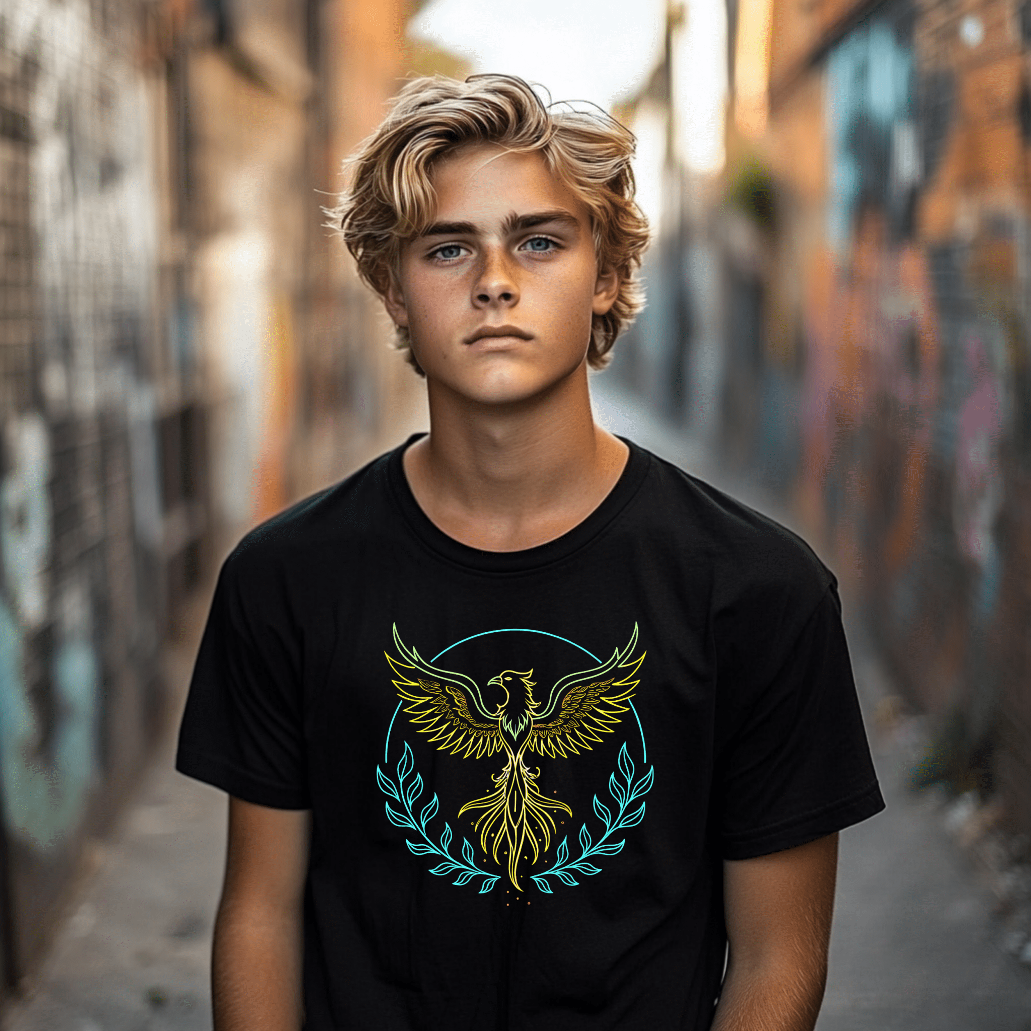 Phoenix Bird Art Tee for Kids, Youth T-Shirt with Colorful Phoenix Design, Short Sleeve Graphic Tee for Boys and Girls, Unique Gift - Craig Michael Design