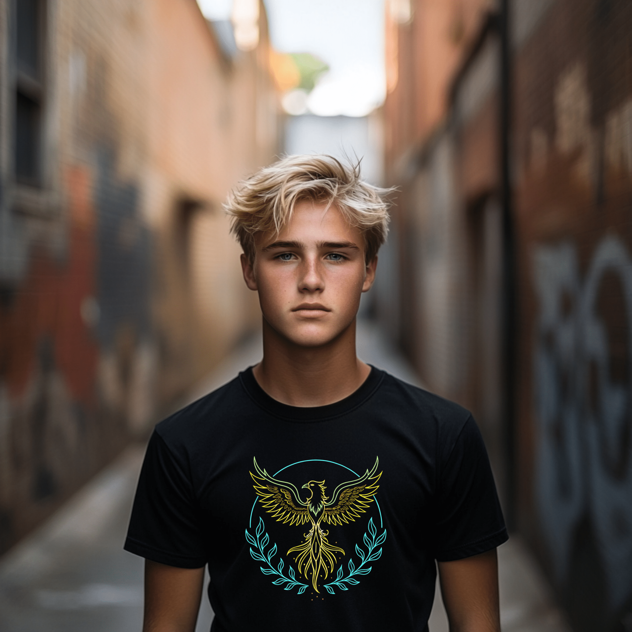 Phoenix Bird Art Tee for Kids, Youth T-Shirt with Colorful Phoenix Design, Short Sleeve Graphic Tee for Boys and Girls, Unique Gift - Craig Michael Design