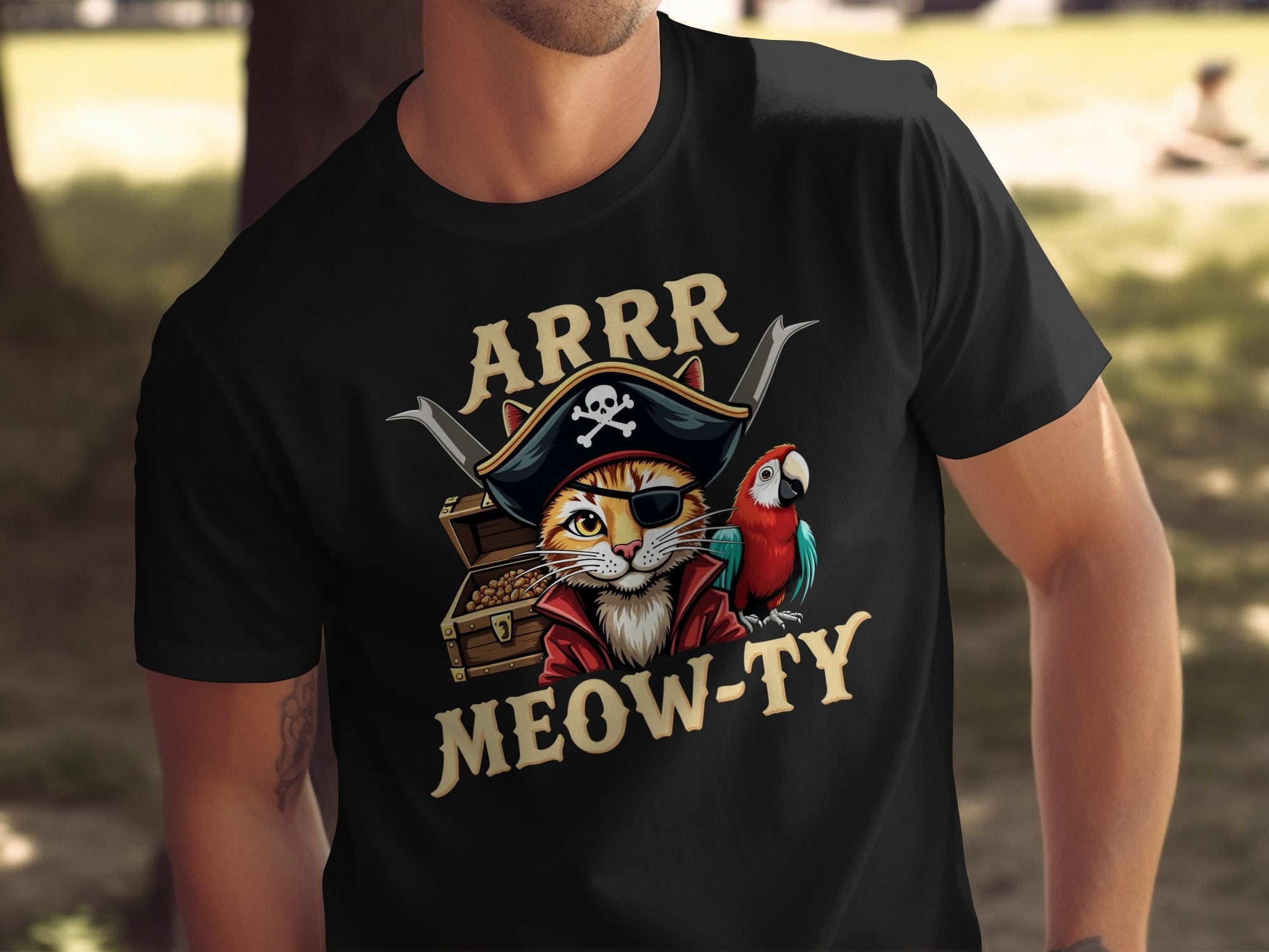 Pirate Cat Meowty T-Shirt, Fun Pet Lovers Tee, Cute Pirate Cat Graphic, Unique Cat Apparel, Animal Lovers Gift, Stylish Cat Theme Shirt - Craig Michael Design