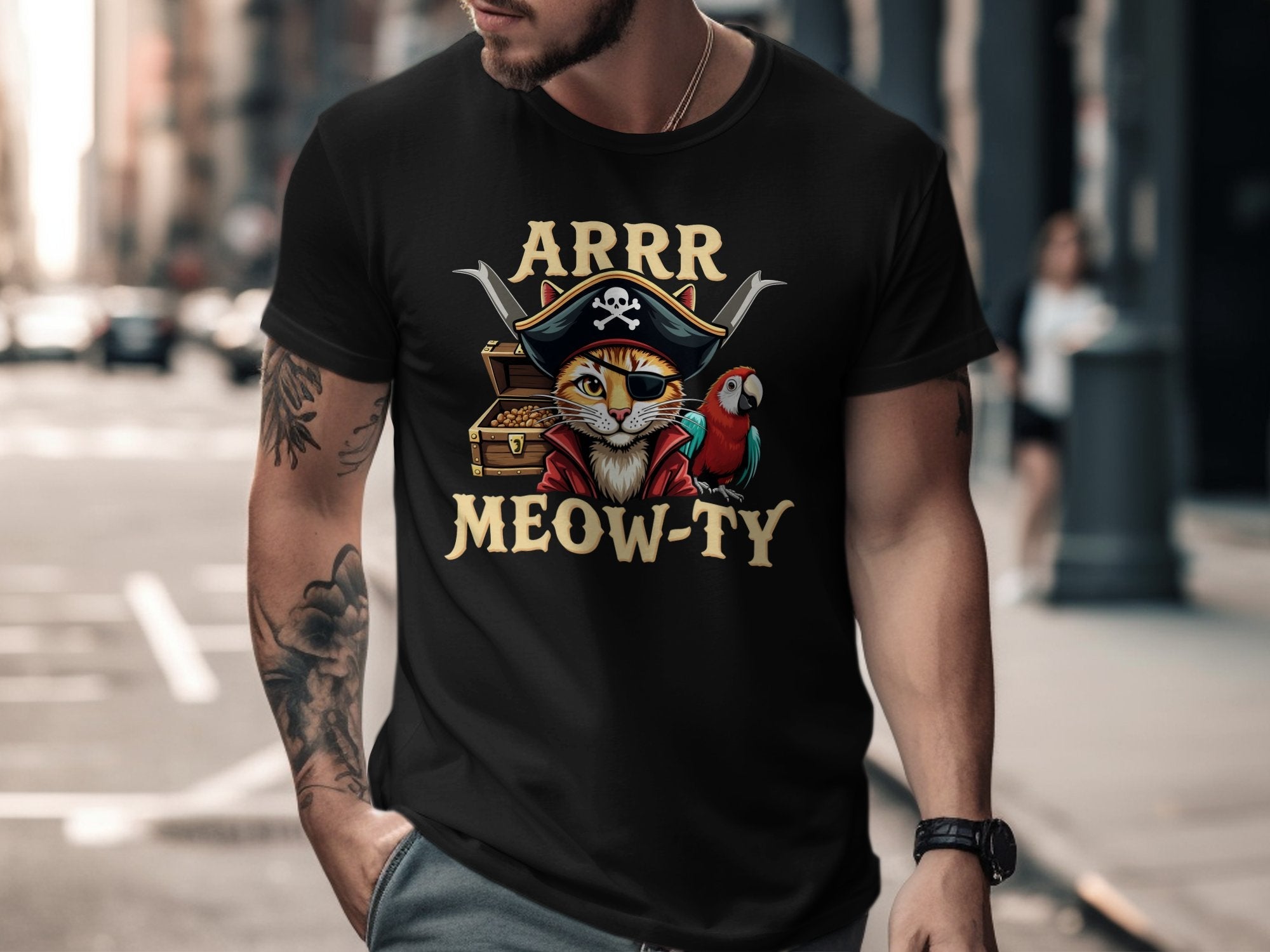 Pirate Cat Meowty T-Shirt, Fun Pet Lovers Tee, Cute Pirate Cat Graphic, Unique Cat Apparel, Animal Lovers Gift, Stylish Cat Theme Shirt - Craig Michael Design