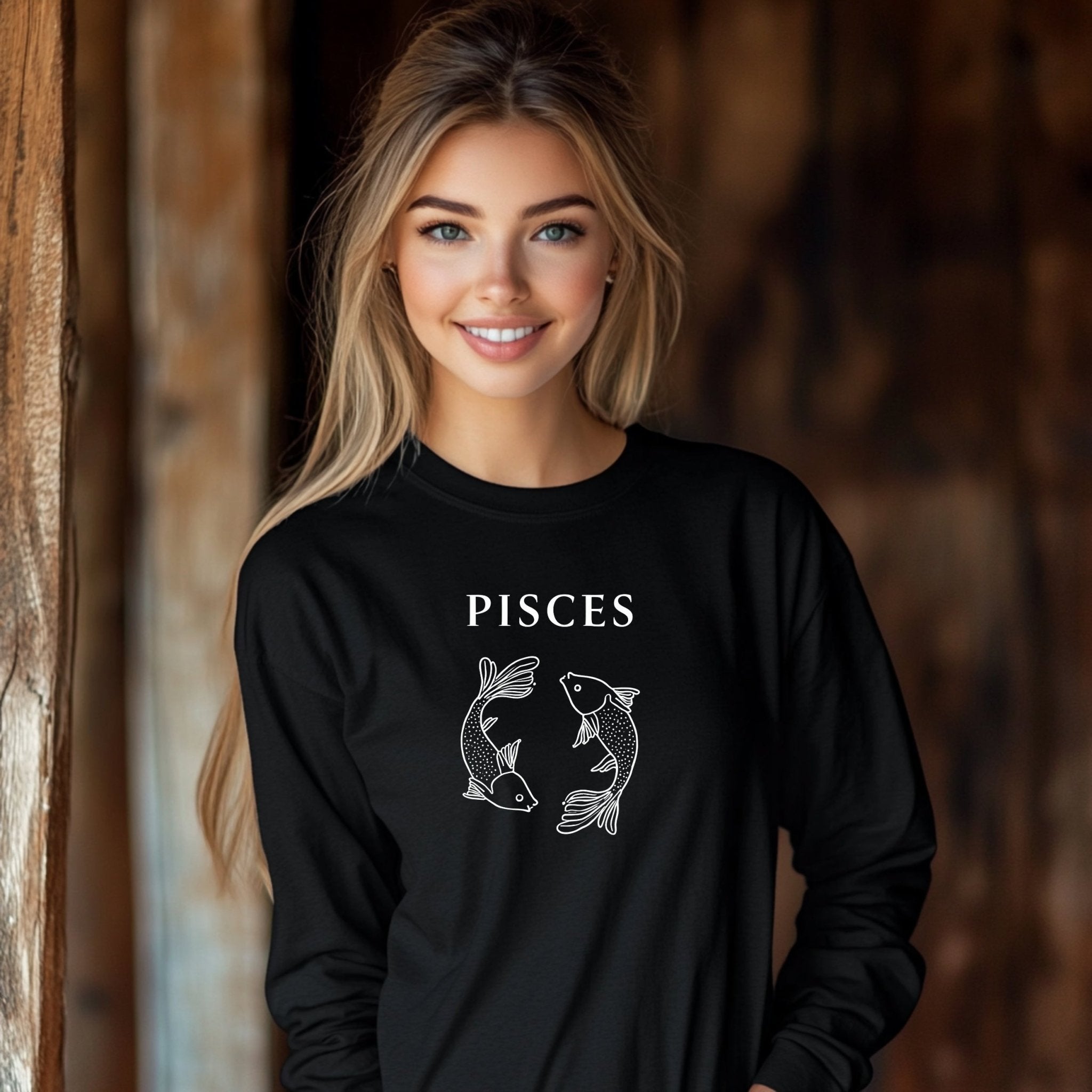 Pisces Zodiac Sign Long Sleeve T-Shirt, Astrology Gift Idea, Horoscope Apparel, Zodiac Birthday Shirt, Celestial Fish Design Tee - Craig Michael Design