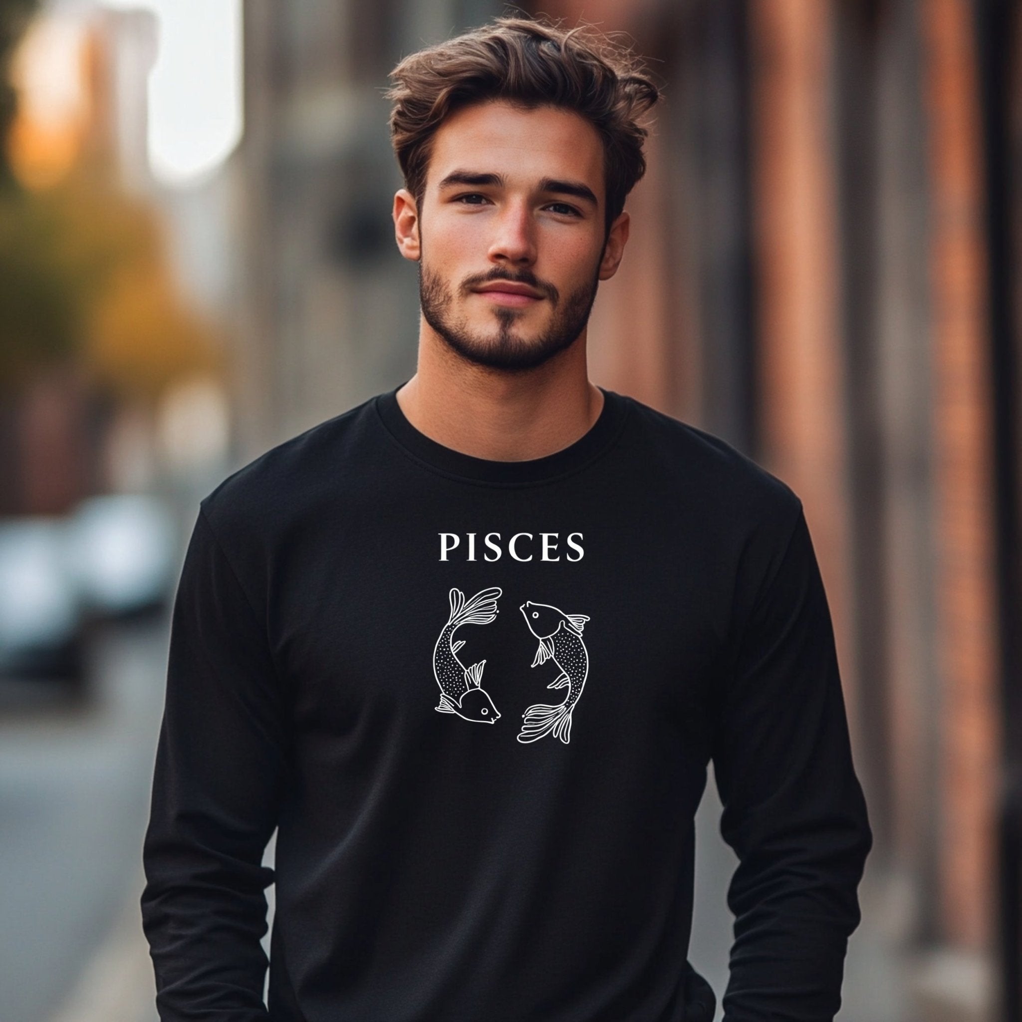 Pisces Zodiac Sign Long Sleeve T-Shirt, Astrology Gift Idea, Horoscope Apparel, Zodiac Birthday Shirt, Celestial Fish Design Tee - Craig Michael Design