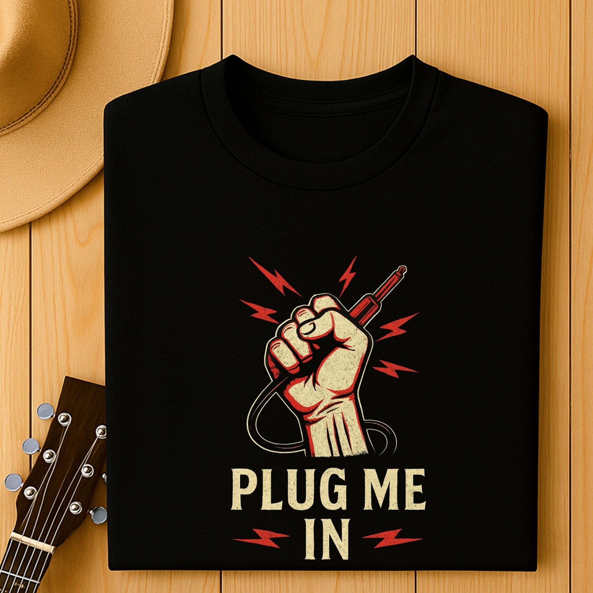 Plug Me In Guitar T-Shirt, Funny Musician Shirt for Men Women, Rock and Roll Electric Guitar Gift Tee - Craig Michael Design