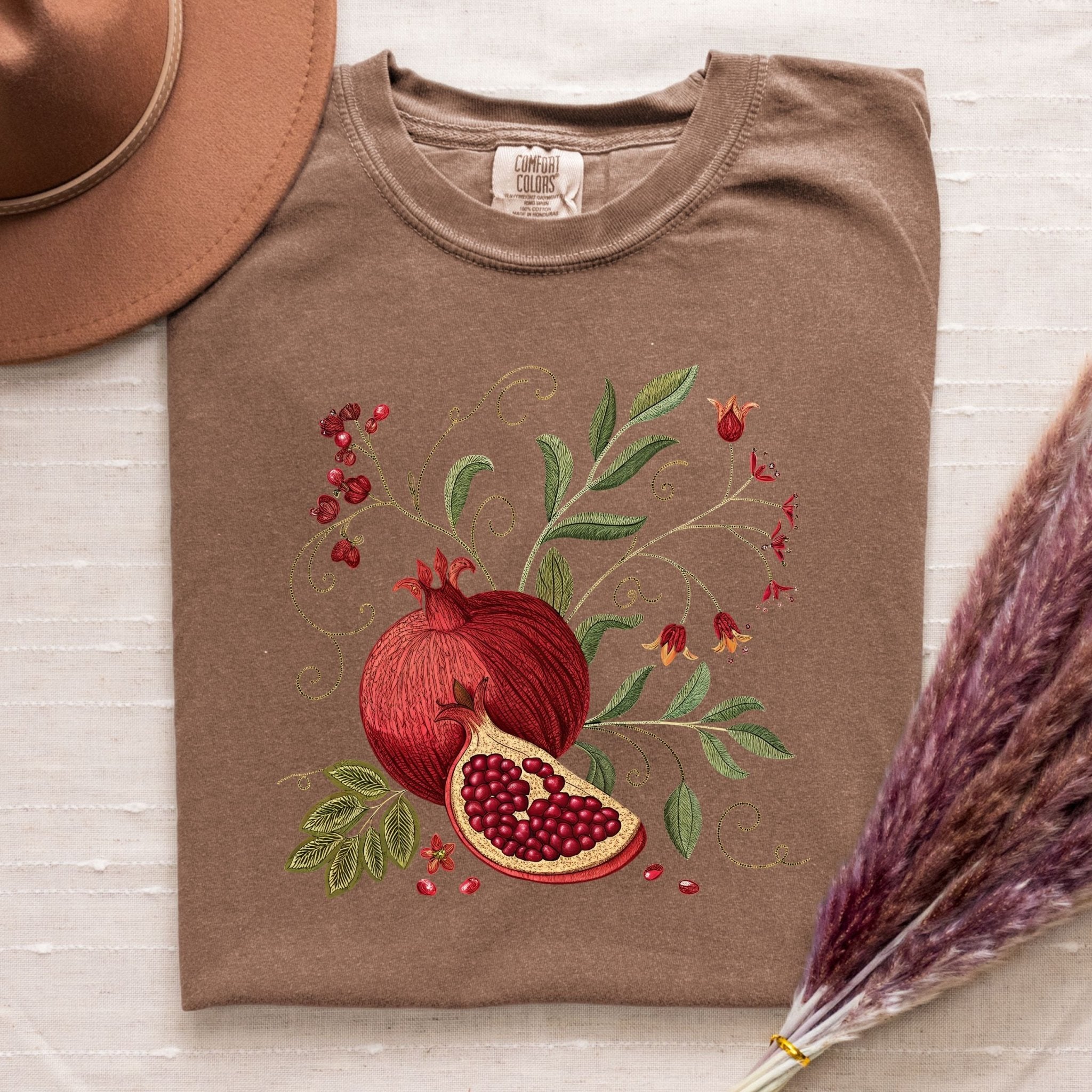 Pomegranate Cottagecore T-Shirt – Botanical Fruit Design - Craig Michael Design