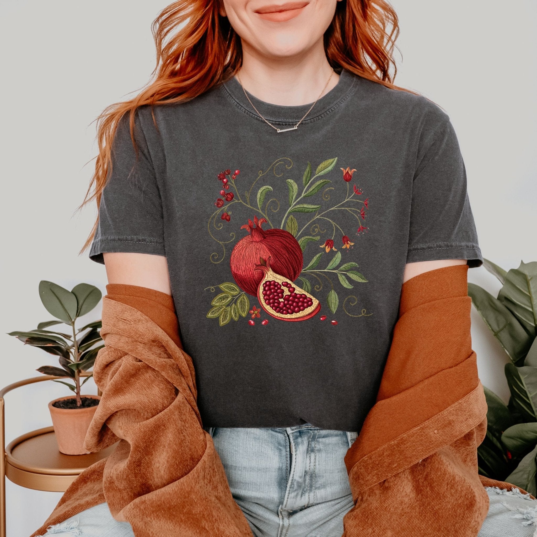 Pomegranate Cottagecore T-Shirt – Botanical Fruit Design - Craig Michael Design