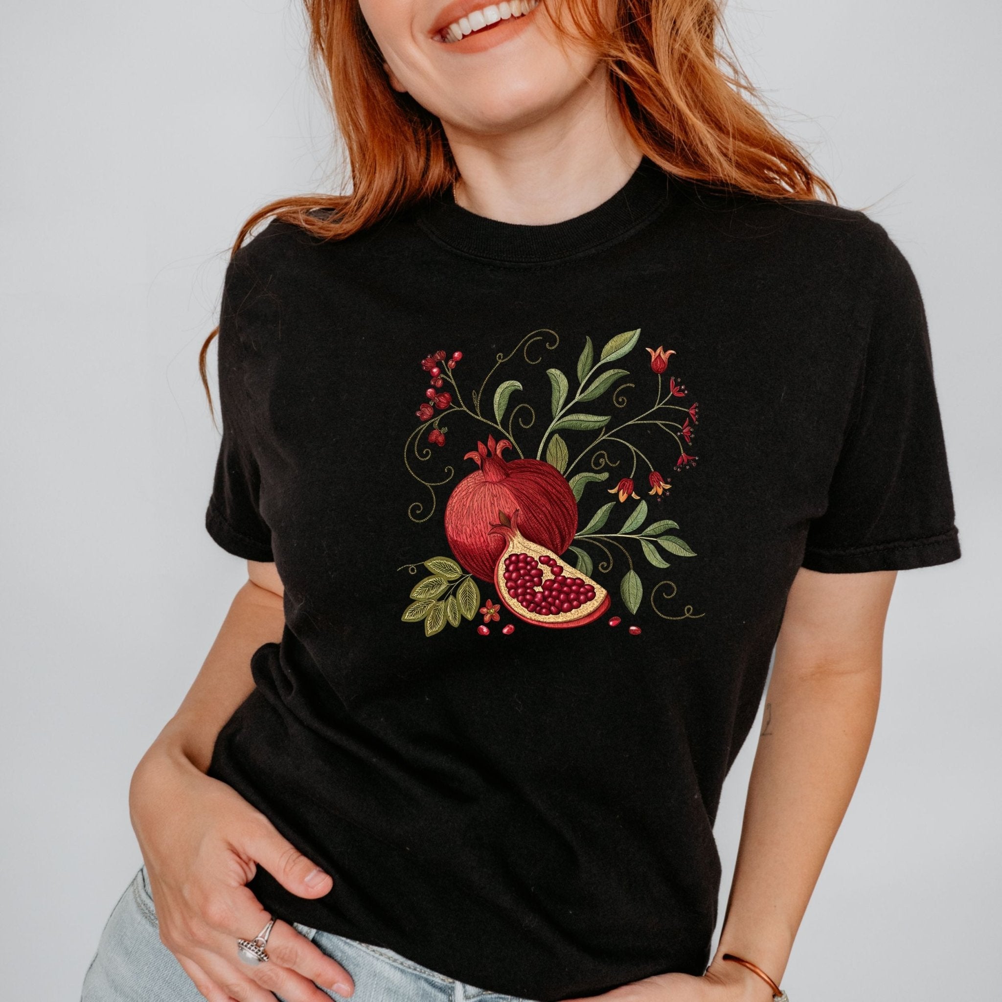 Pomegranate Cottagecore T-Shirt – Botanical Fruit Design - Craig Michael Design