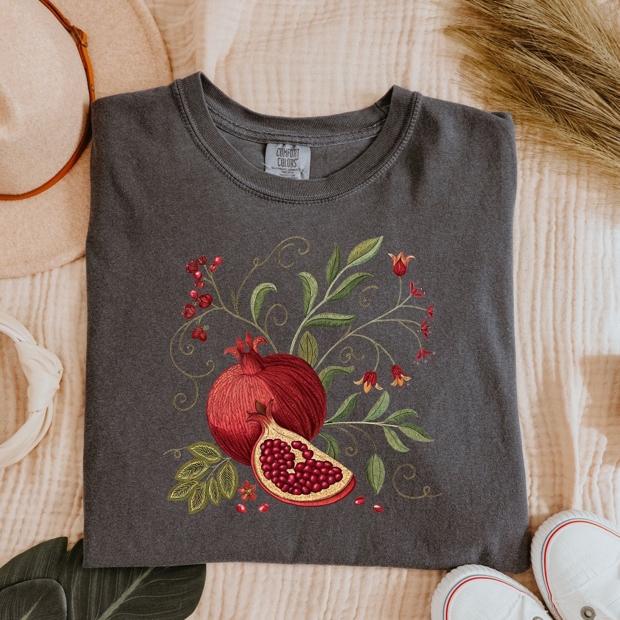 Pomegranate Cottagecore T-Shirt – Botanical Fruit Design - Craig Michael Design
