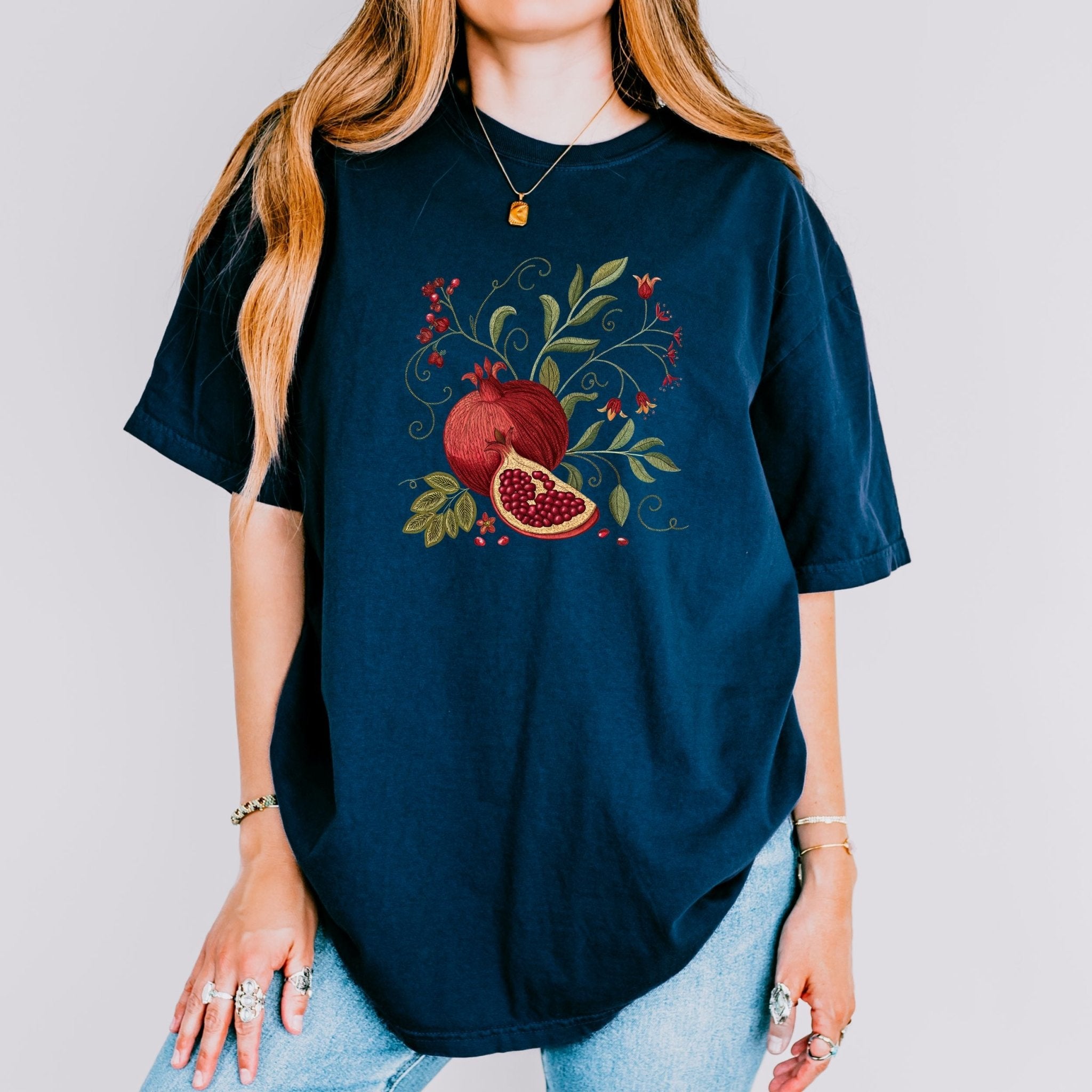 Pomegranate Cottagecore T-Shirt – Botanical Fruit Design - Craig Michael Design