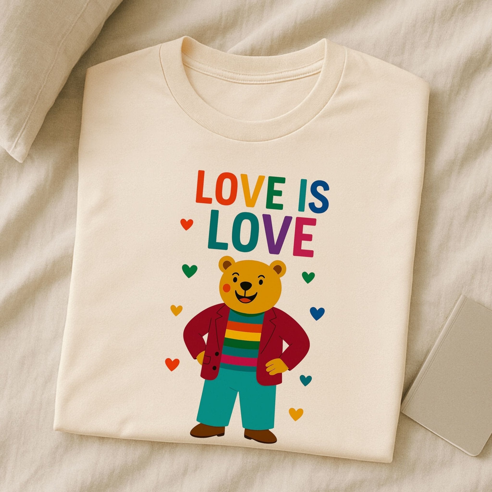 Pride Bear T-Shirt, Love Is Love LGBTQ Statement Tee, Rainbow Heart Cute Gay Gift for Him - Craig Michael Design