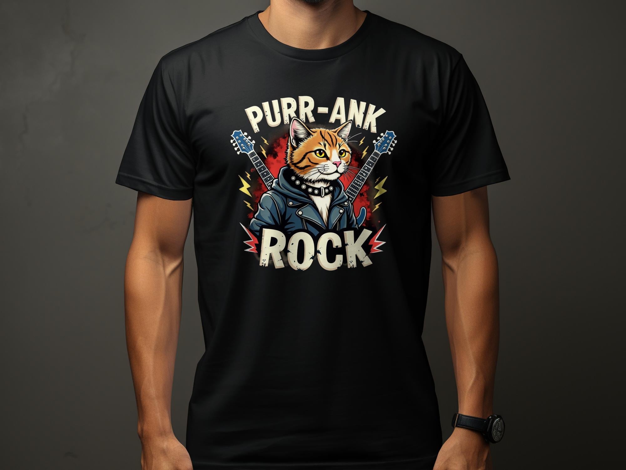 Purr - Ank Rock T-Shirt for Cat Lovers, Funny Cat Graphic Tee, Cool Cat and Guitar Design, Unique Gift Idea, Unisex - Craig Michael Design