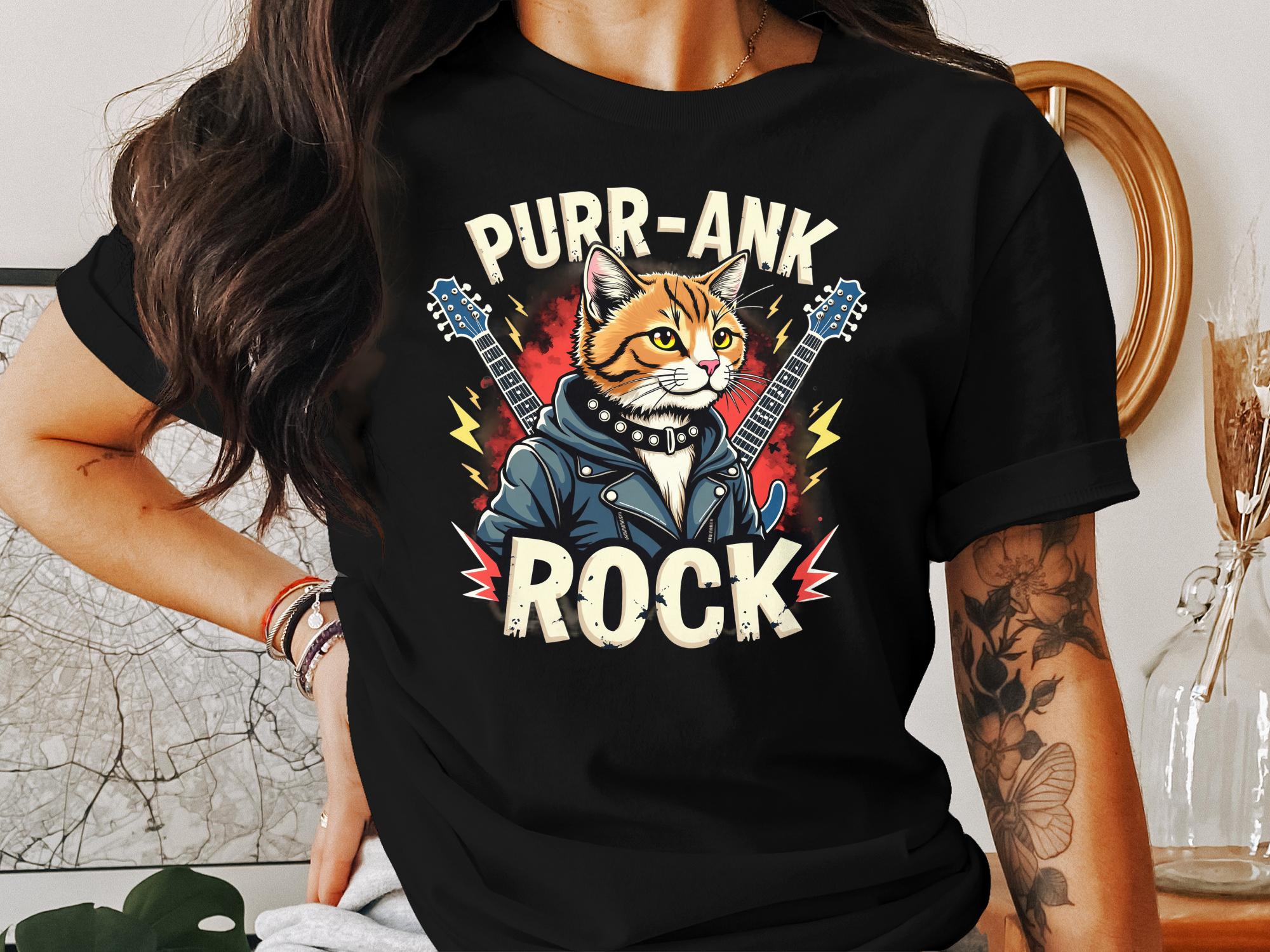 Purr - Ank Rock T-Shirt for Cat Lovers, Funny Cat Graphic Tee, Cool Cat and Guitar Design, Unique Gift Idea, Unisex - Craig Michael Design