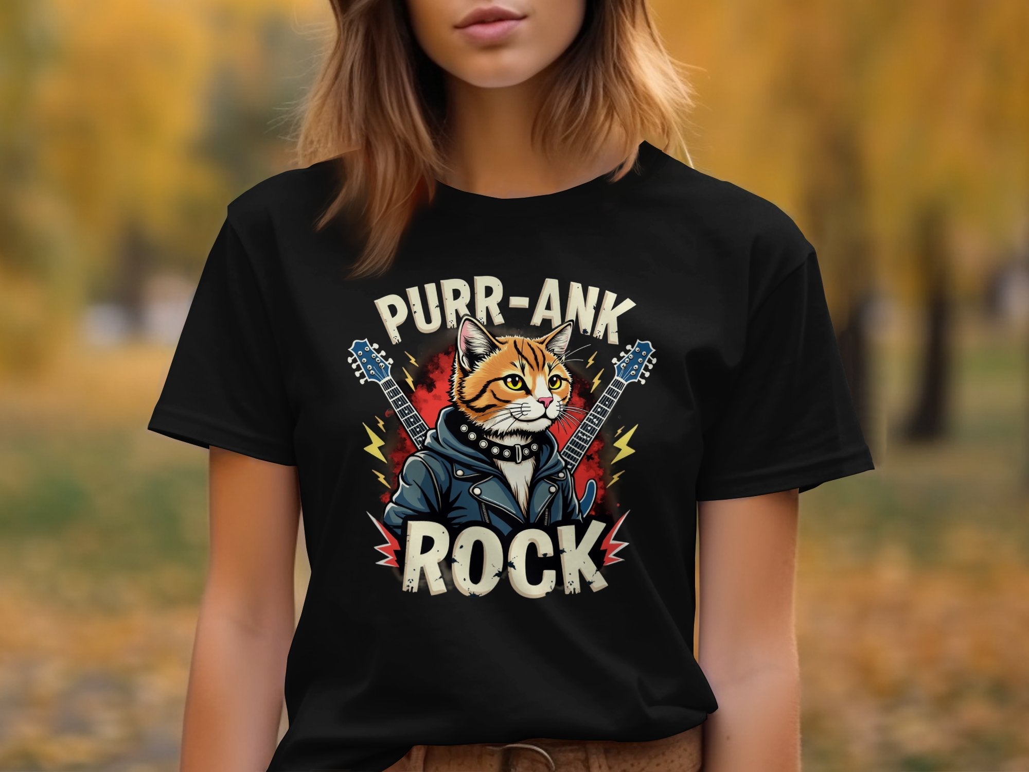 Purr - Ank Rock T-Shirt for Cat Lovers, Funny Cat Graphic Tee, Cool Cat and Guitar Design, Unique Gift Idea, Unisex - Craig Michael Design