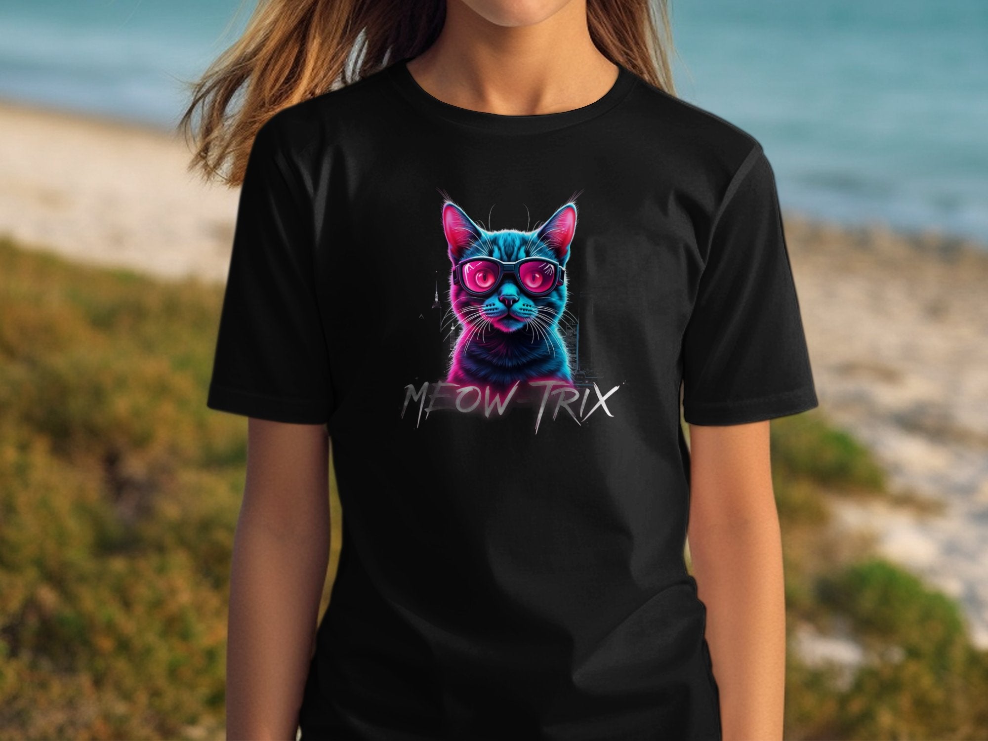 Retro Cat Wearing Sunglasses Graphic Tee, Cool Cat Lovers T-Shirt, Vintage Cat Art Shirt, Meow - Trix Cat Print Tee, Neon Cat Shirt - Craig Michael Design