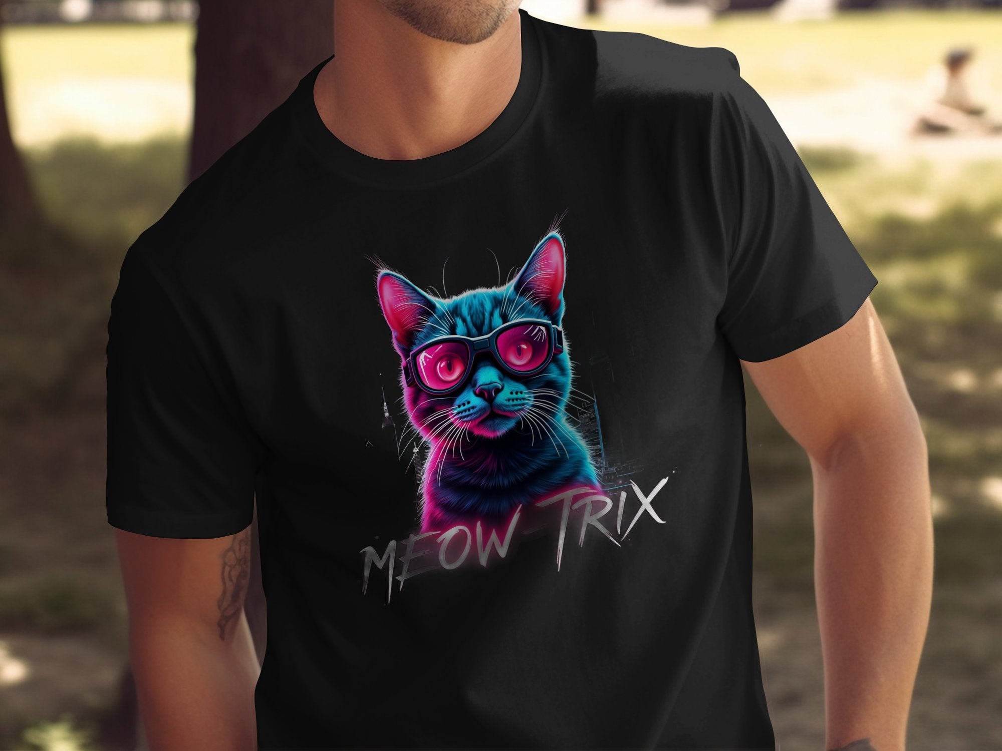 Retro Cat Wearing Sunglasses Graphic Tee, Cool Cat Lovers T-Shirt, Vintage Cat Art Shirt, Meow - Trix Cat Print Tee, Neon Cat Shirt - Craig Michael Design