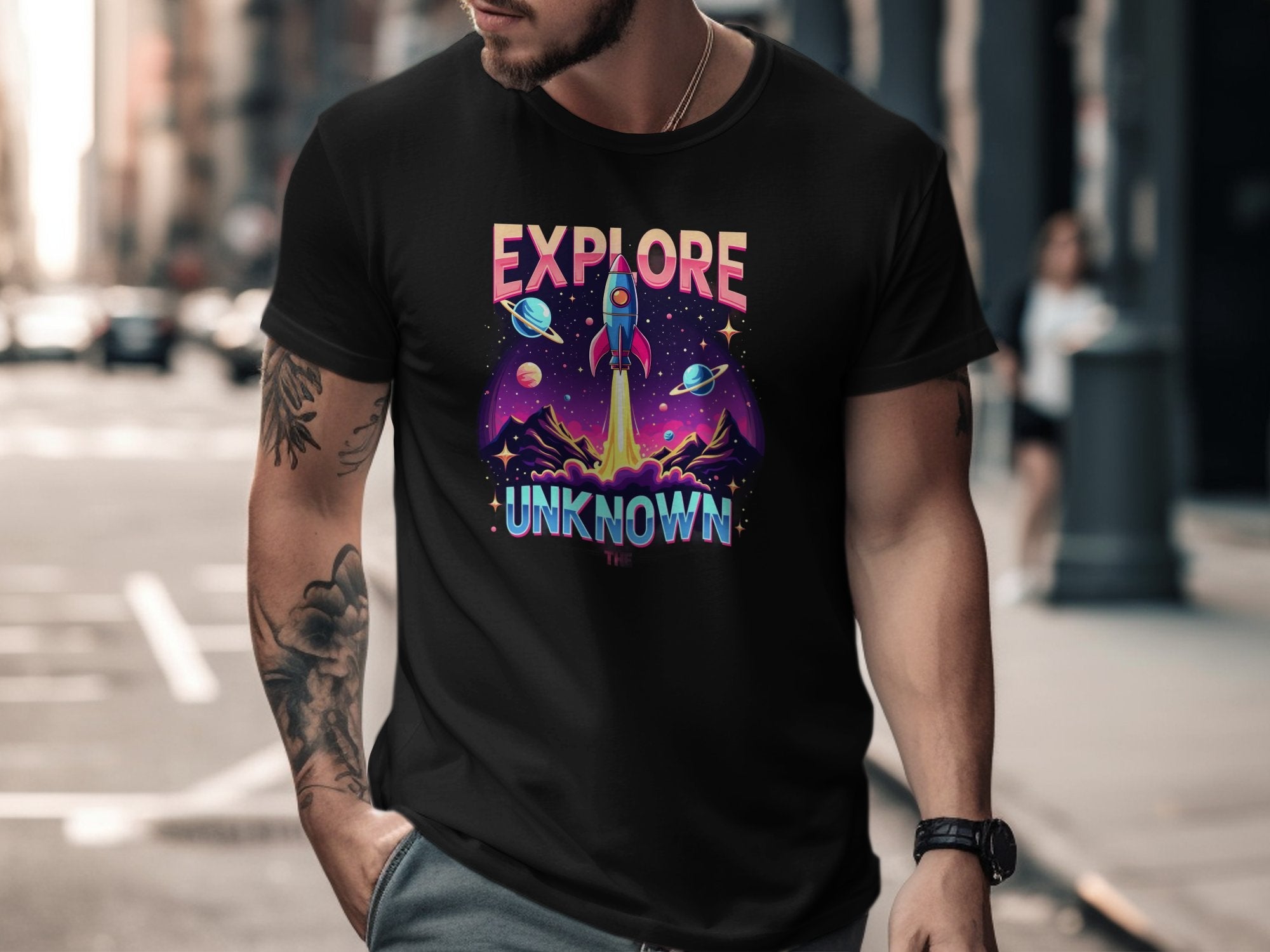 Retro Explore Unknown T-Shirt, Outer Space Adventure Tee, Rocket Launch Spacecraft Design, Cosmic Exploration Shirt, Fun Galaxy Tshirt - Craig Michael Design