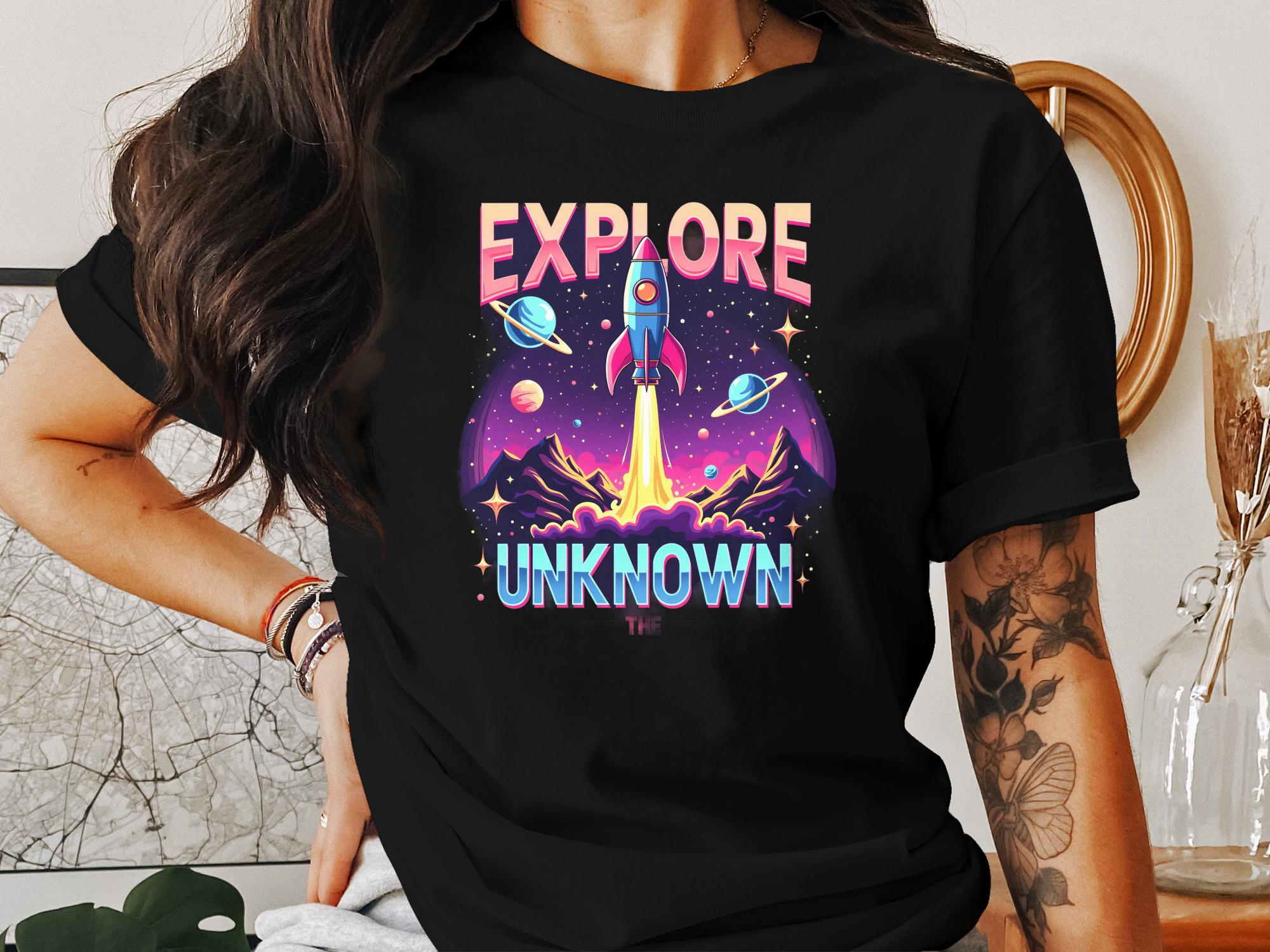 Retro Explore Unknown T-Shirt, Outer Space Adventure Tee, Rocket Launch Spacecraft Design, Cosmic Exploration Shirt, Fun Galaxy Tshirt - Craig Michael Design