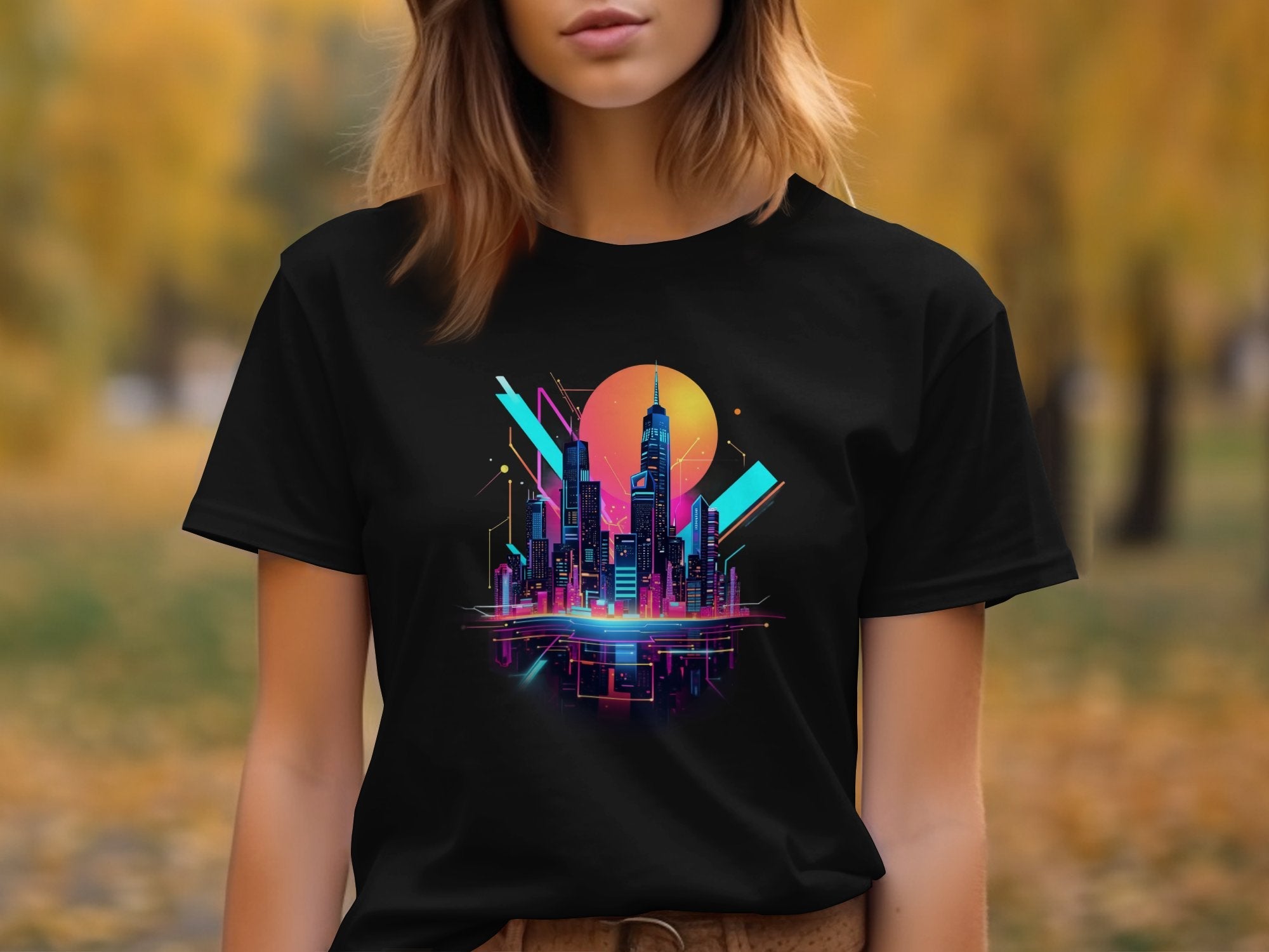 Retro Futuristic Cityscape T-Shirt Vaporwave Cyberpunk Neon Art Graphic Tee Unique Gift Digital Art Cool Design Shirt - Craig Michael Design