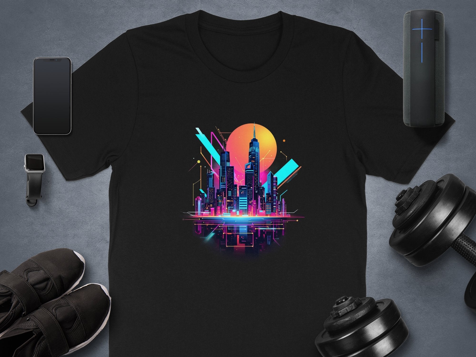 Retro Futuristic Cityscape T-Shirt Vaporwave Cyberpunk Neon Art Graphic Tee Unique Gift Digital Art Cool Design Shirt - Craig Michael Design