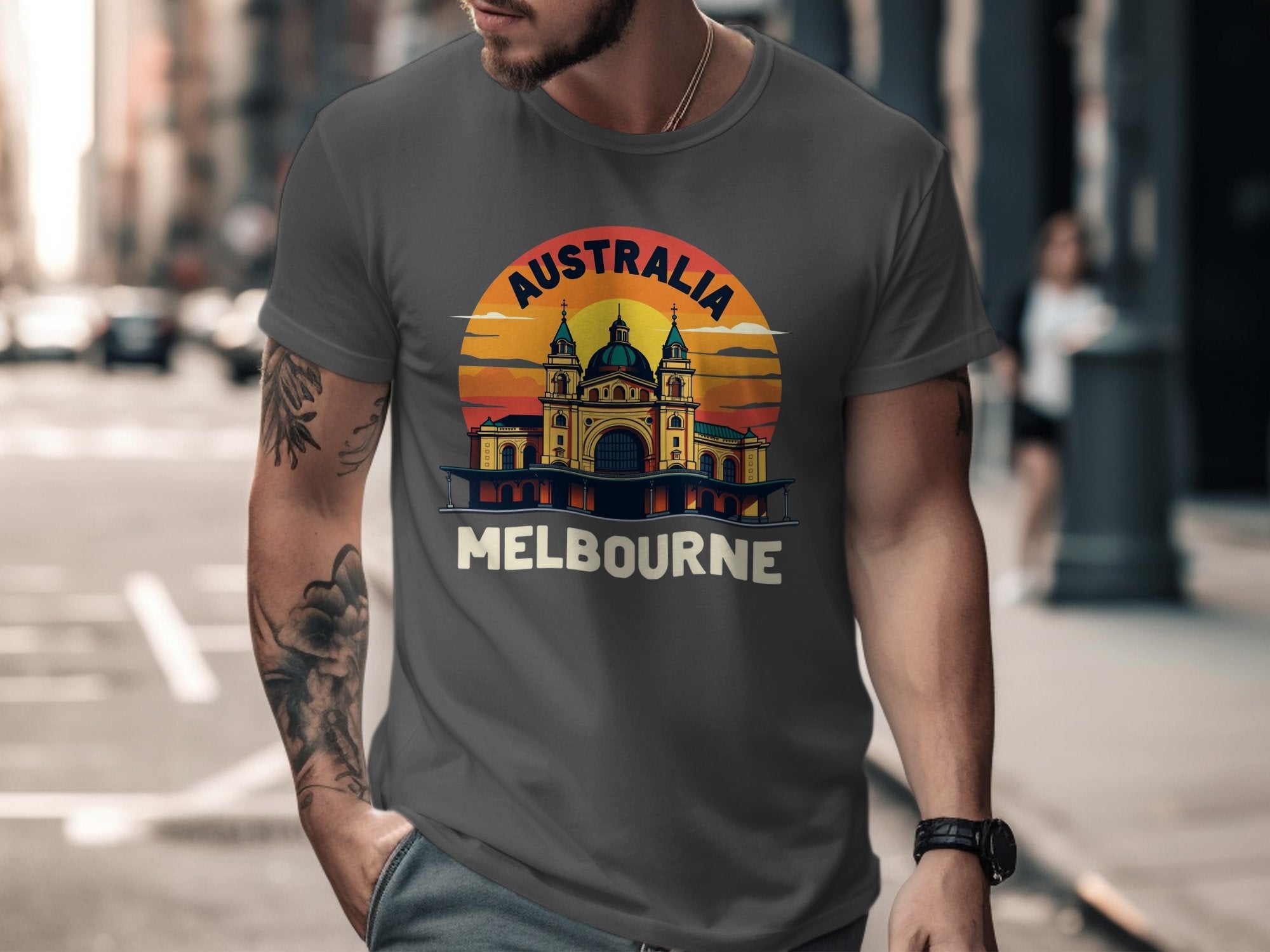 Retro Melbourne Australia T-Shirt, Vintage Sunset Melbourne Graphic Tee, Australia Cityscape Shirt, Melbourne Travel Gift - Craig Michael Design