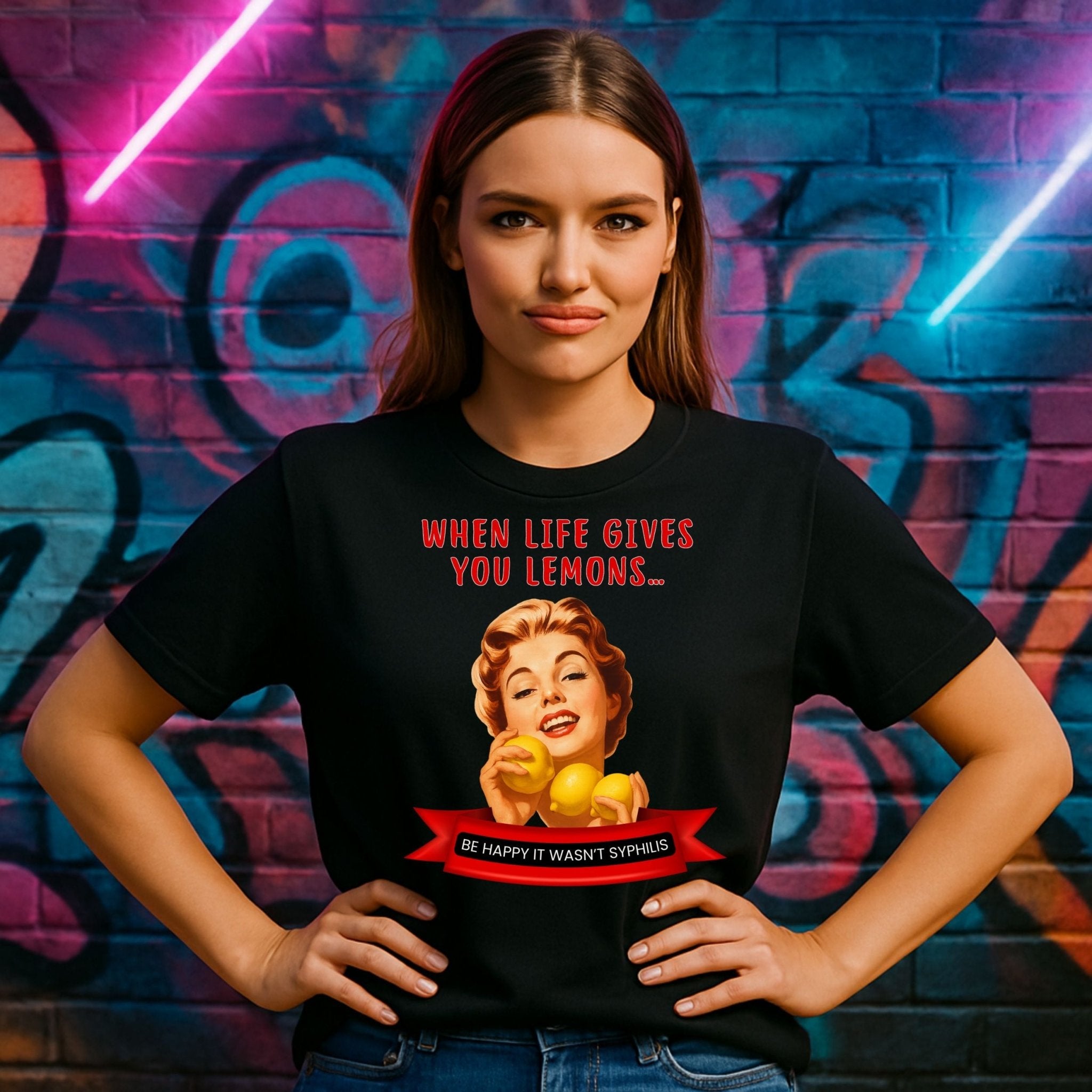 Retro Sarcastic T-Shirt, 1950s Pinup Lemon Shirt, 'When life gives you lemons' - Craig Michael Design