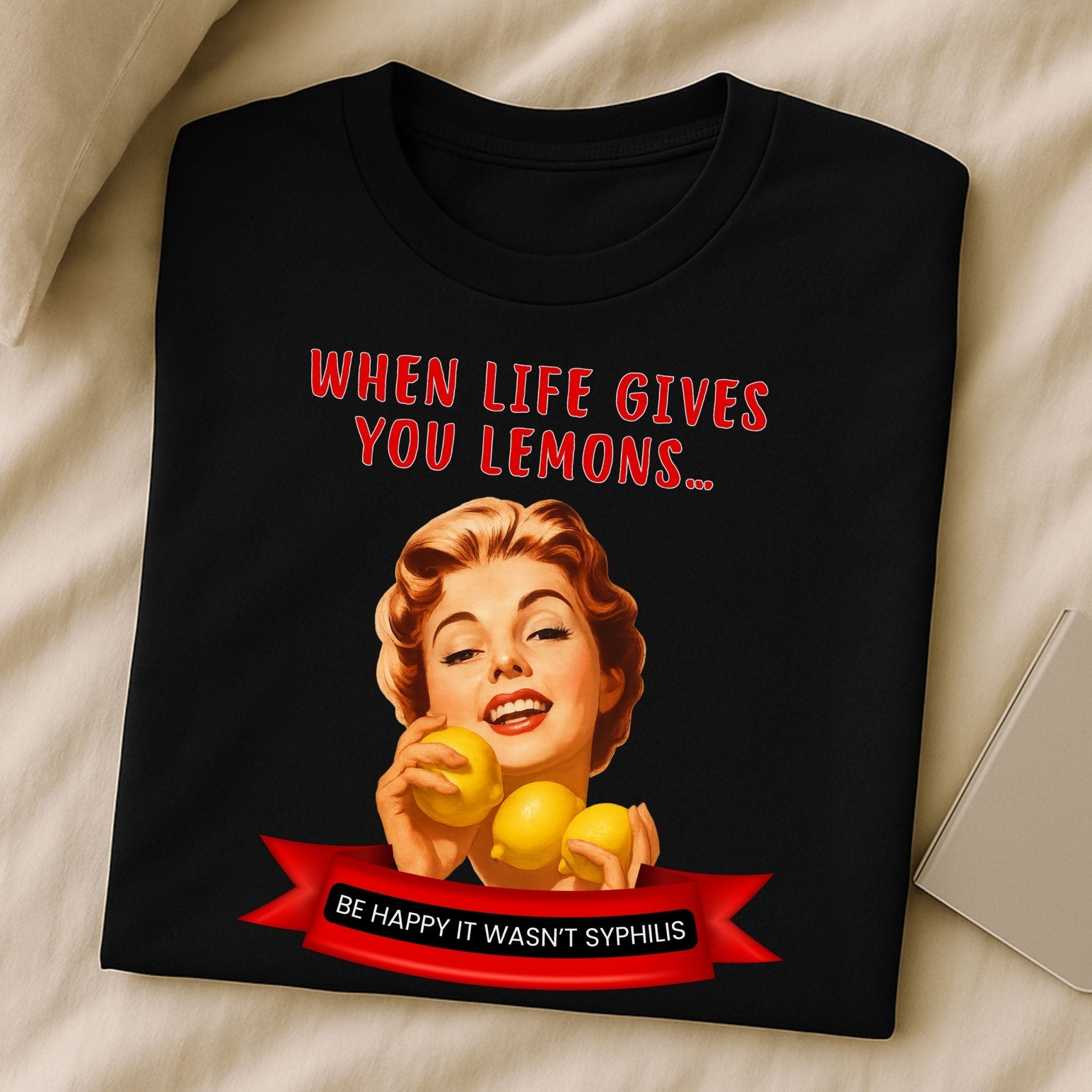 Retro Sarcastic T-Shirt, 1950s Pinup Lemon Shirt, 'When life gives you lemons' - Craig Michael Design