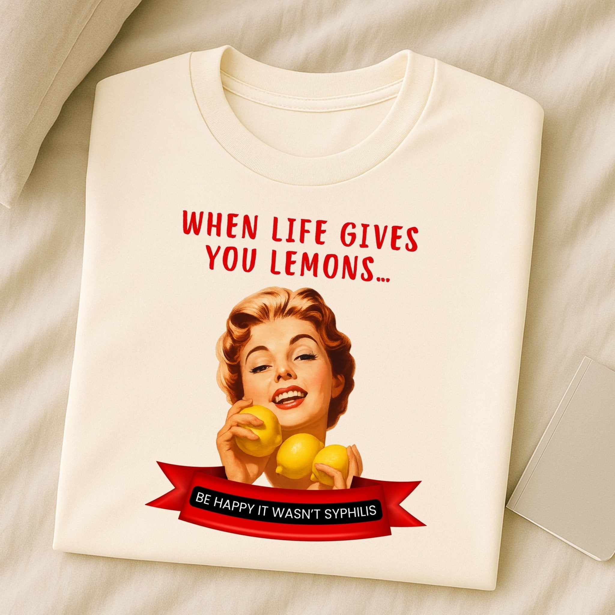 Retro Sarcastic T-Shirt, 1950s Pinup Lemon Shirt, 'When life gives you lemons' - Craig Michael Design