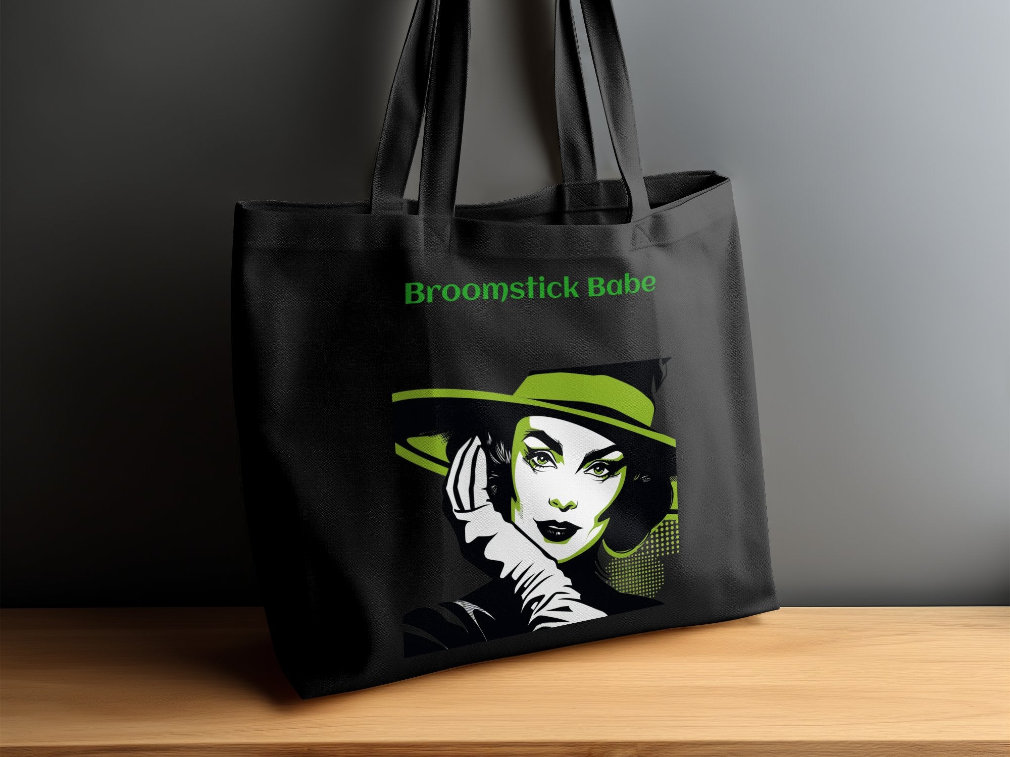 Retro Witch Illustration Tote Bag, Broomstick Babe Tote Bag, Halloween Tote Bag, Vintage Style Witch Art Tote Bag, Witchy Fashion Accessory - Craig Michael Design