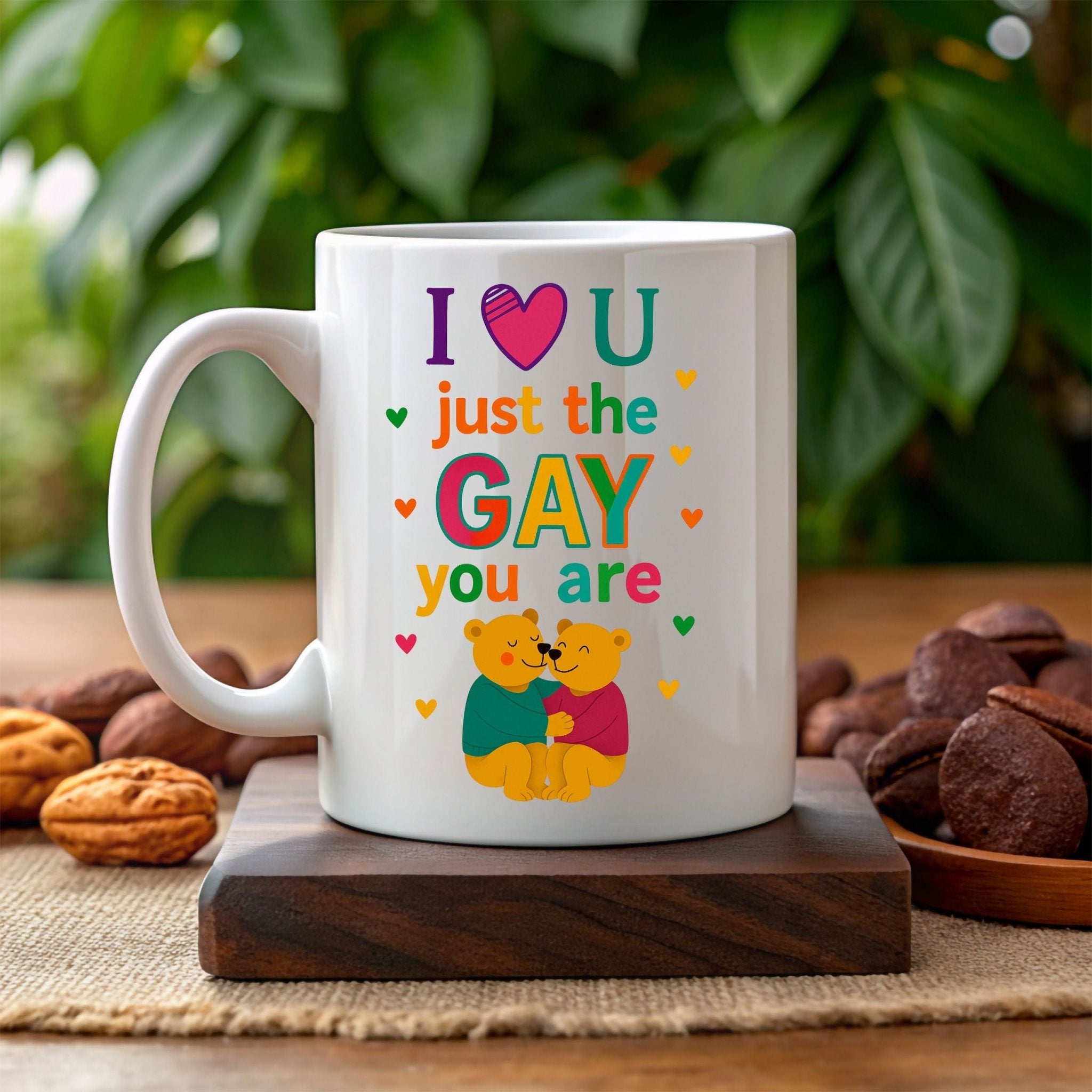 Romantic Gay Pride Mug, LGBTQ Gift for Him, Cute Affirmation Bear Cup - Craig Michael Design