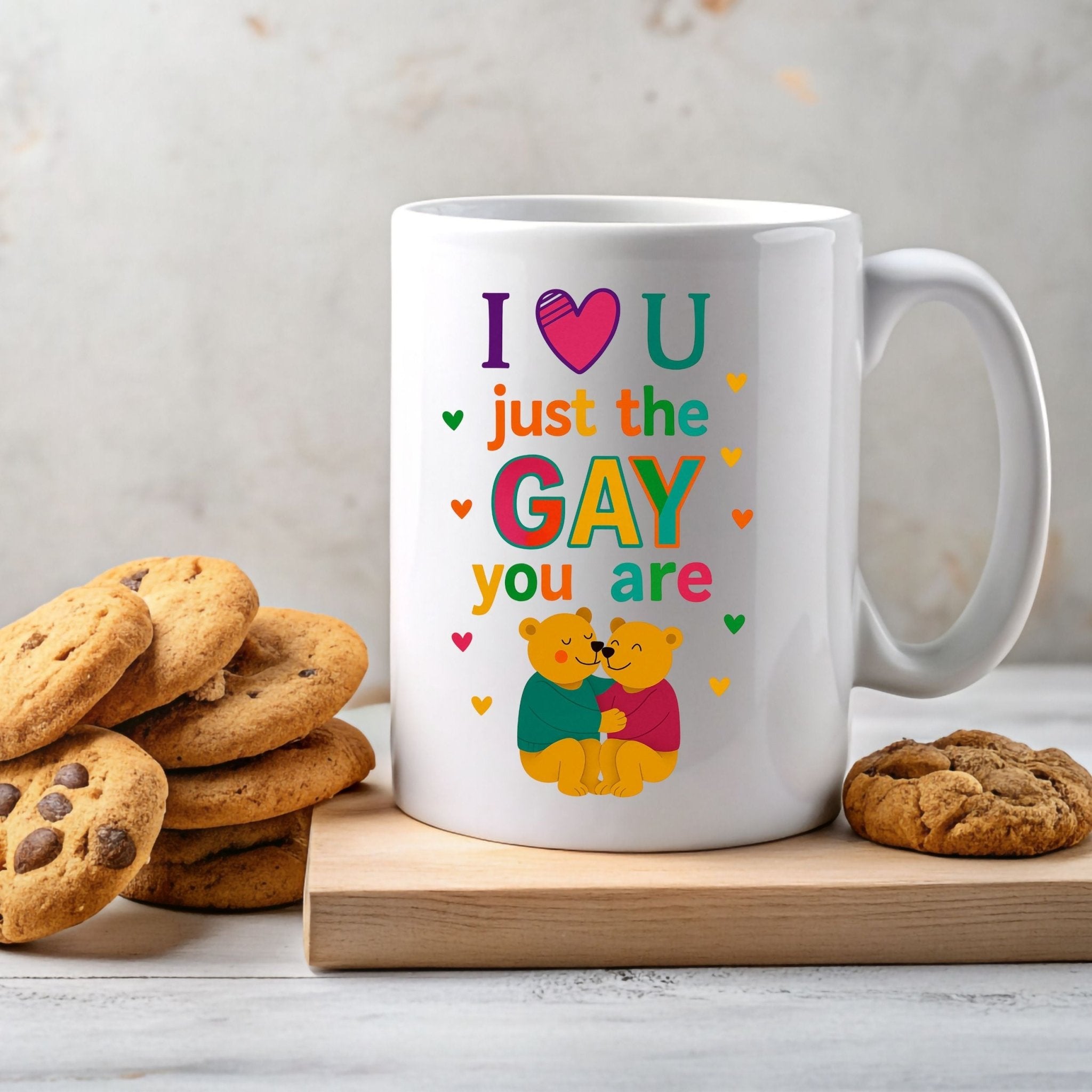 Romantic Gay Pride Mug, LGBTQ Gift for Him, Cute Affirmation Bear Cup - Craig Michael Design