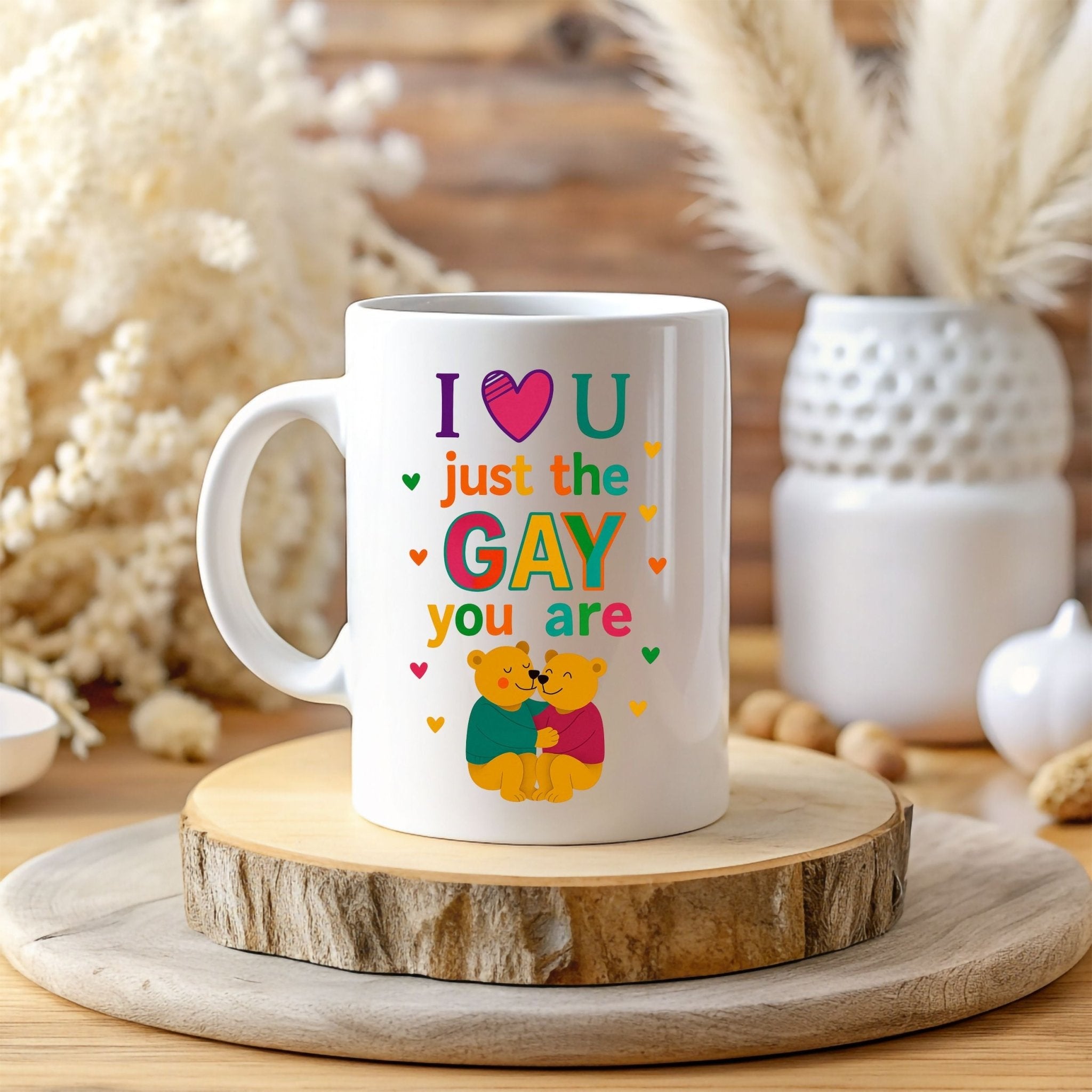 Romantic Gay Pride Mug, LGBTQ Gift for Him, Cute Affirmation Bear Cup - Craig Michael Design