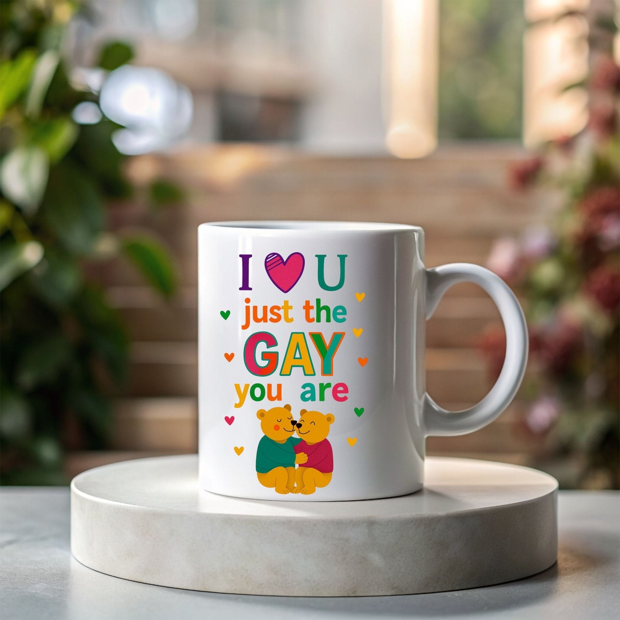 Romantic Gay Pride Mug, LGBTQ Gift for Him, Cute Affirmation Bear Cup - Craig Michael Design
