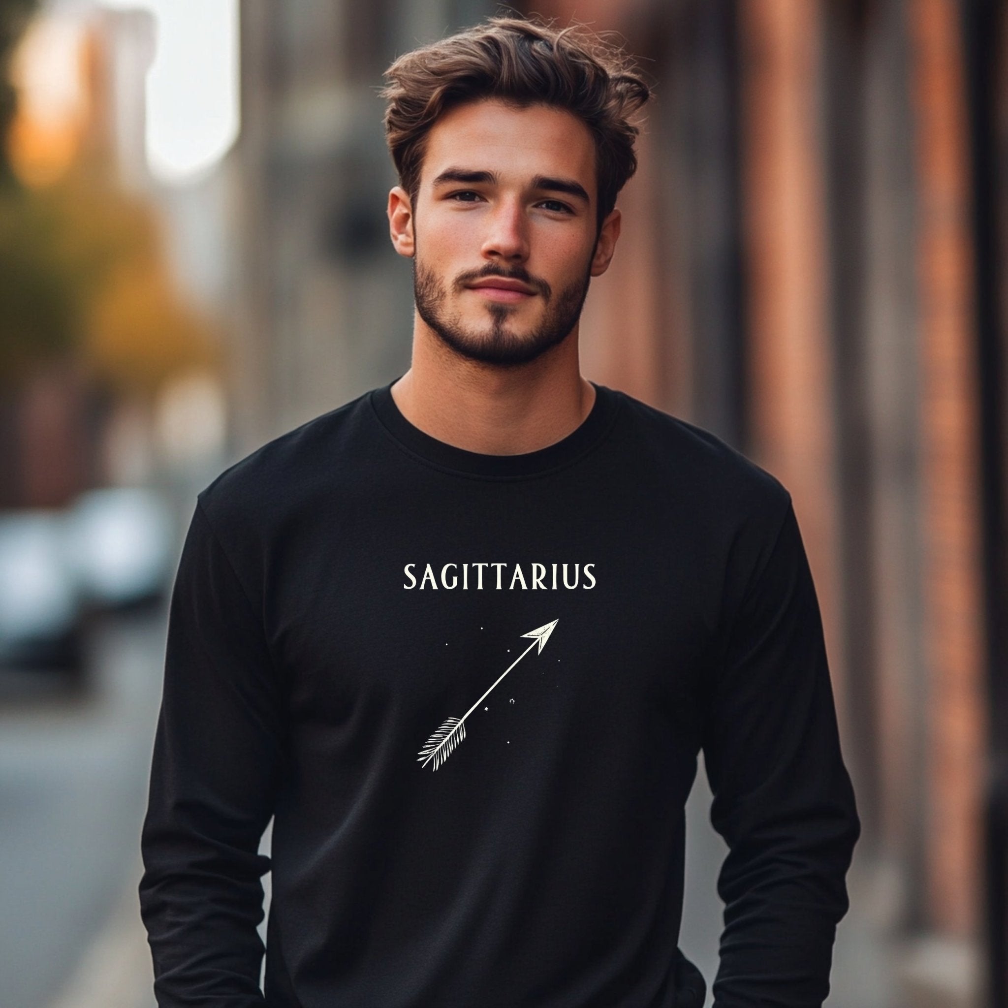 Sagittarius Zodiac Archer Design Long Sleeve T-Shirt, Unique Astrology Star Sign Apparel, Mythical Archer Theme Shirt - Craig Michael Design