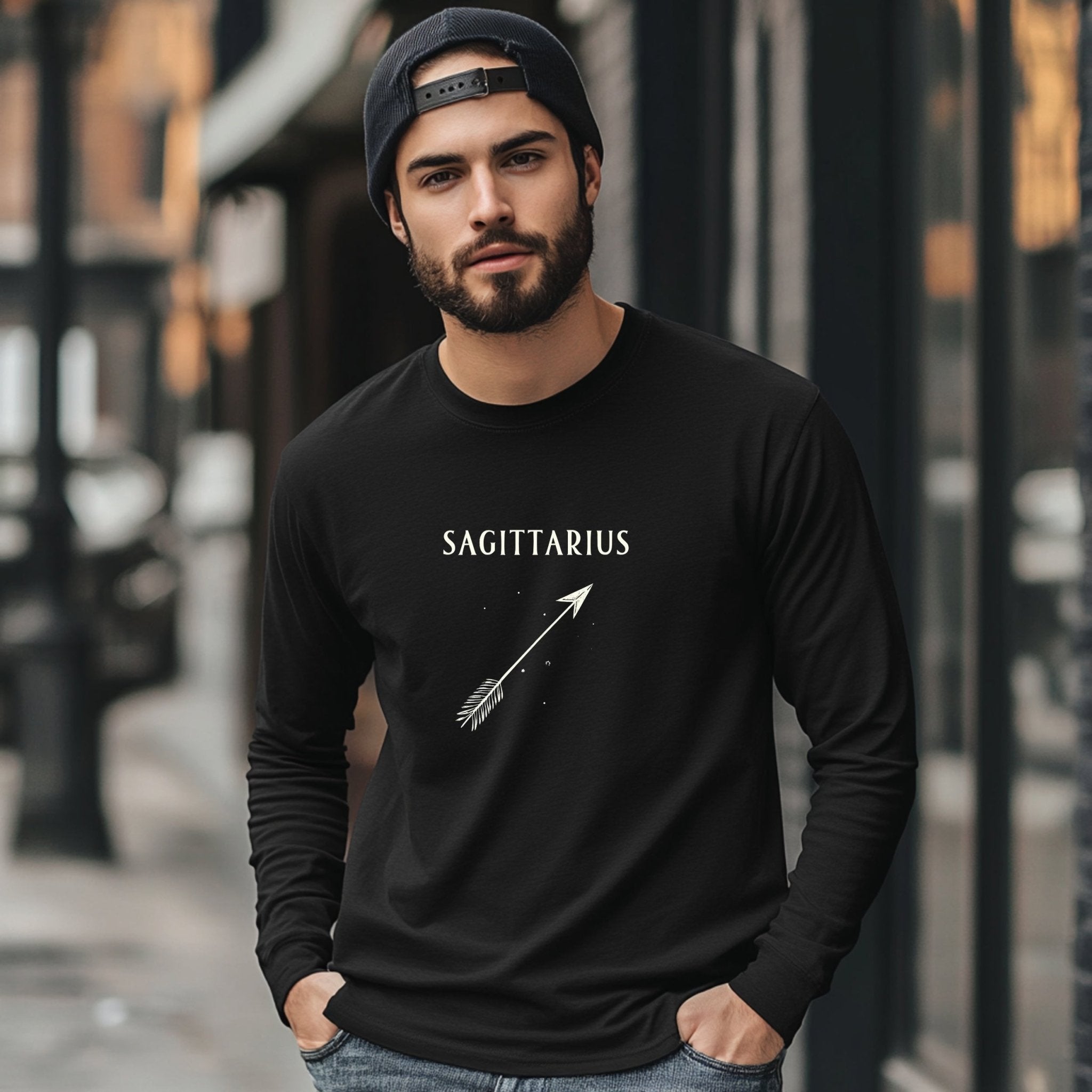 Sagittarius Zodiac Archer Design Long Sleeve T-Shirt, Unique Astrology Star Sign Apparel, Mythical Archer Theme Shirt - Craig Michael Design